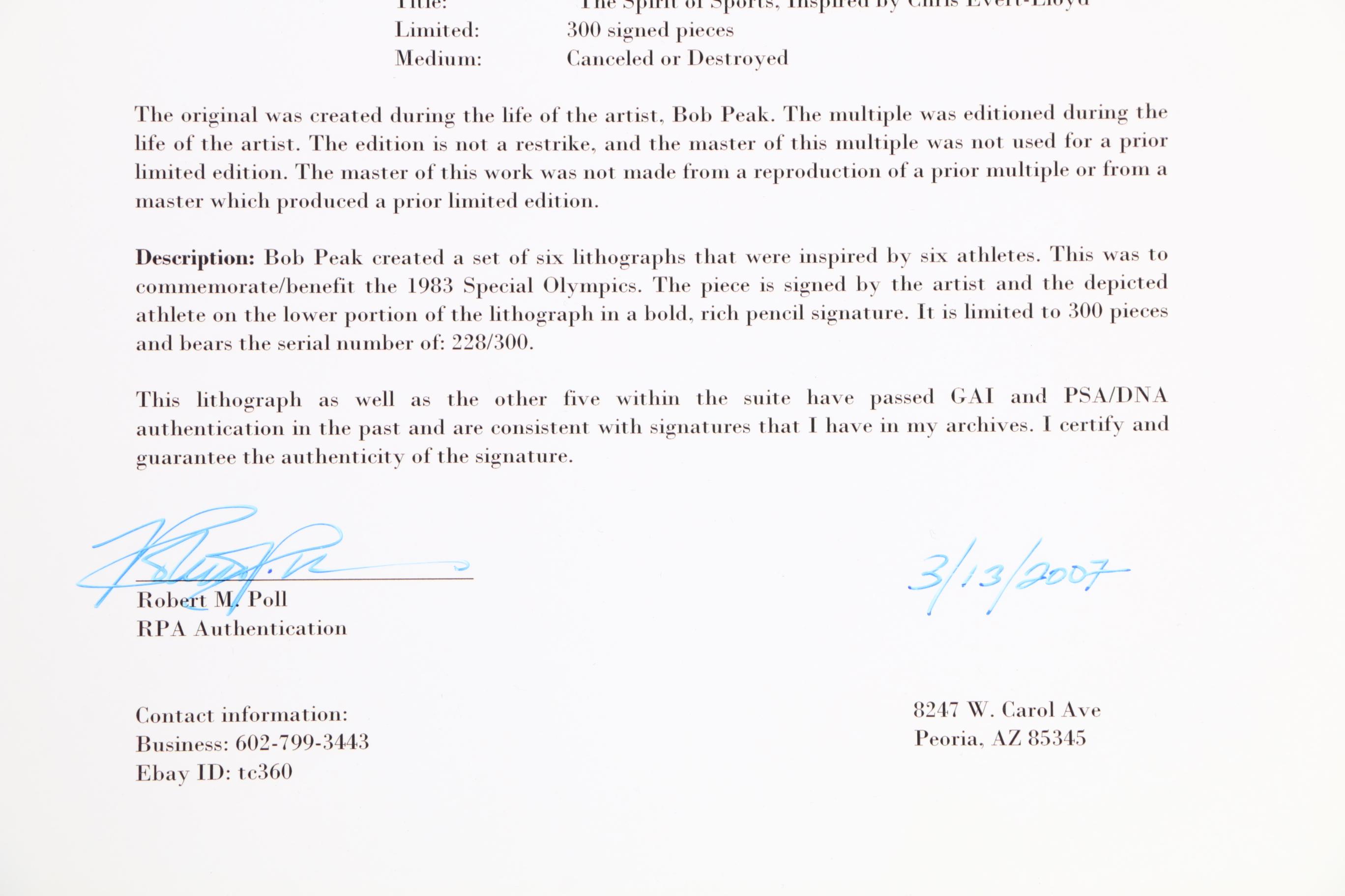 Robert Peak Limited Edition Lithographs "The Spirit of Sport"