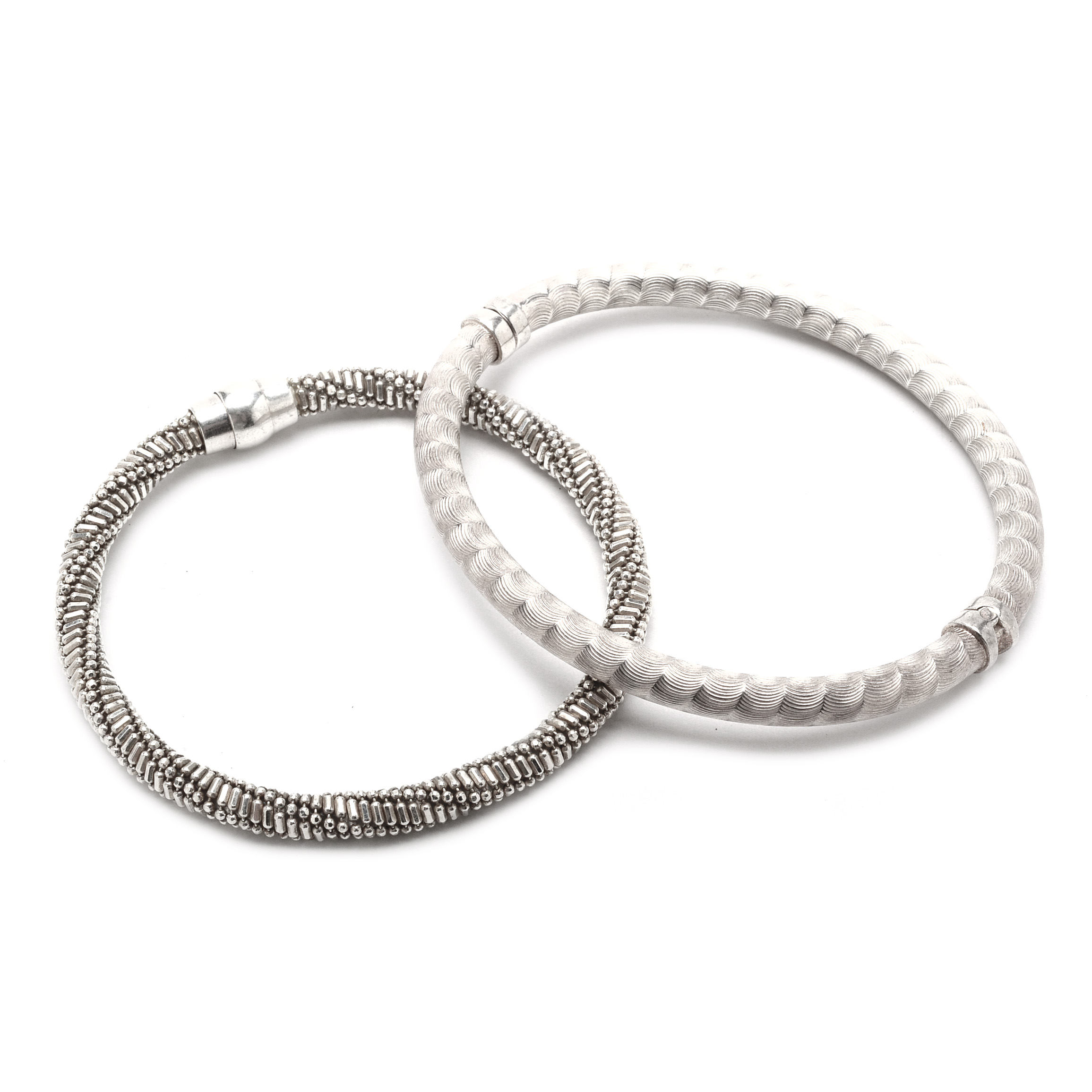 Two Vintage Milor 950 Silver Bracelets with Magnetic Clasps