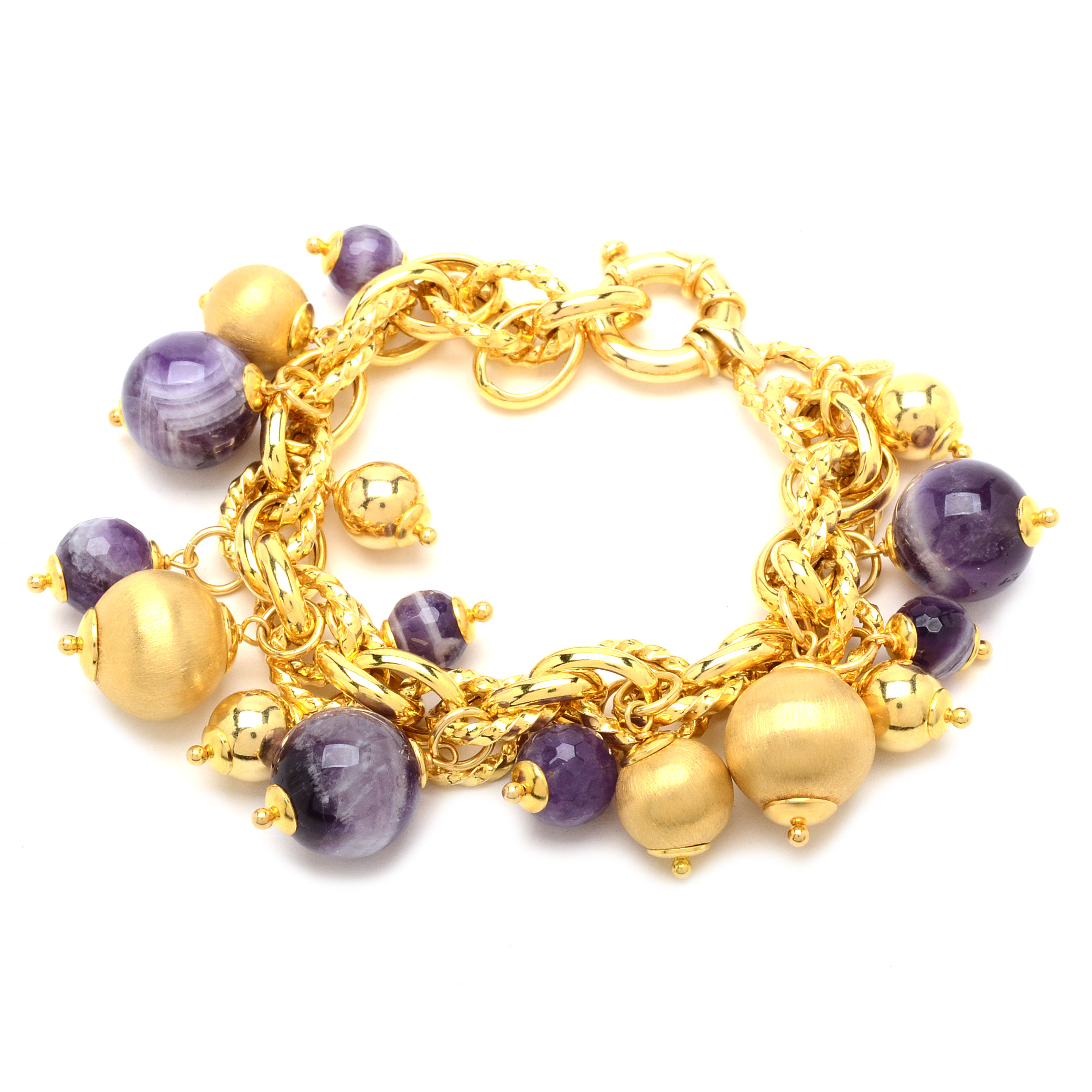 Italian Sterling Silver and Amethyst Bracelet in Goldtone Finish