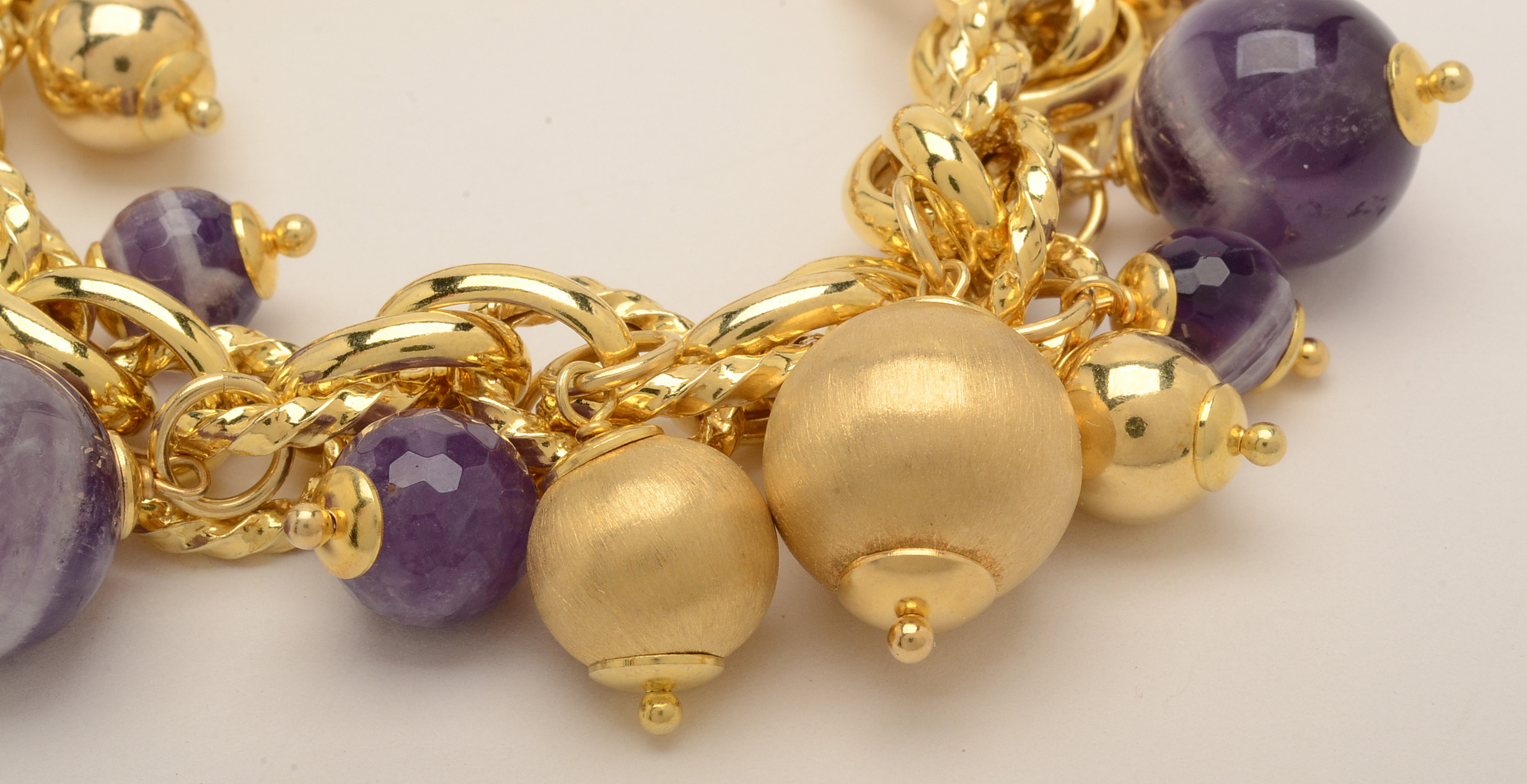 Italian Sterling Silver and Amethyst Bracelet in Goldtone Finish
