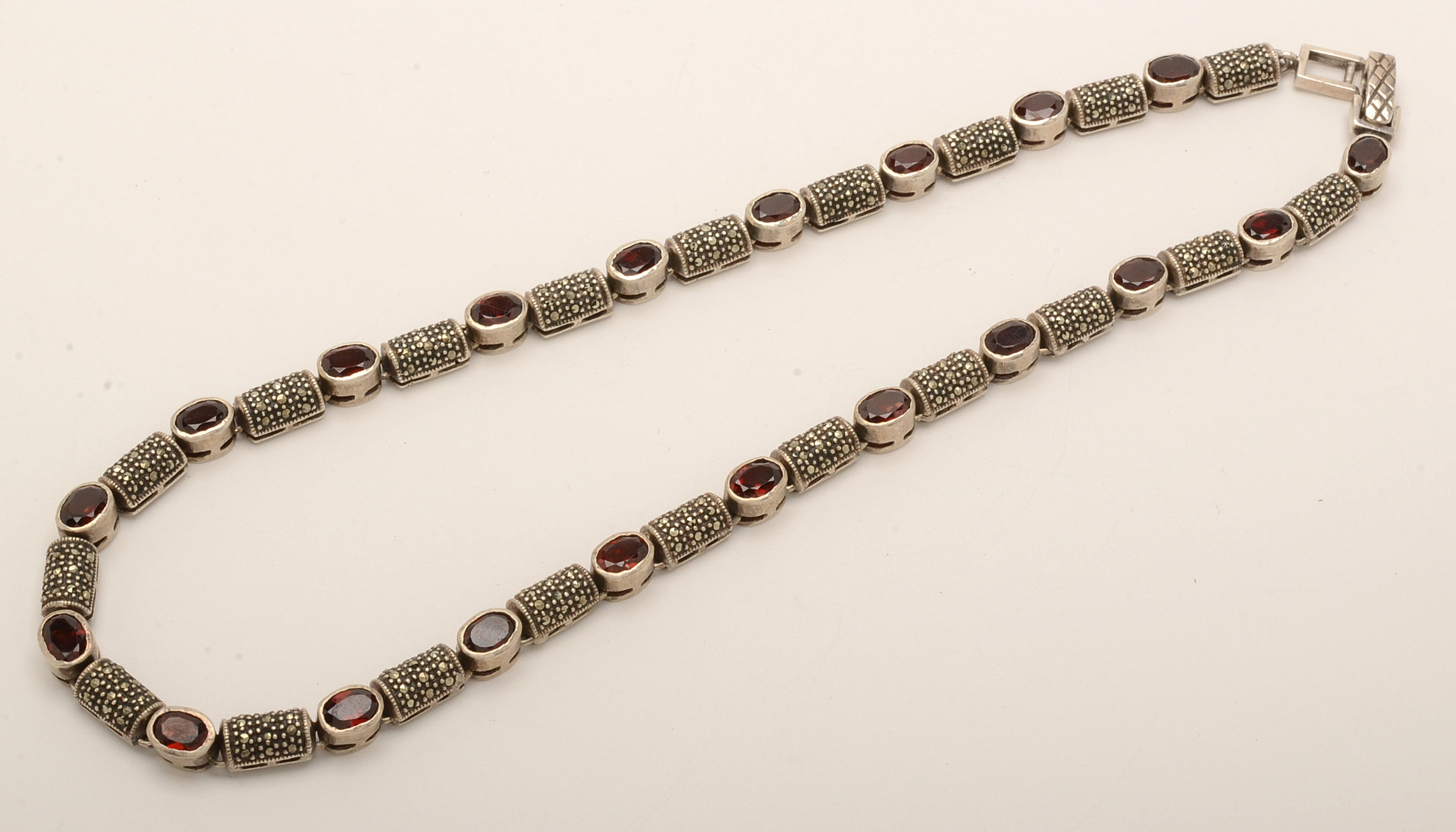 Sterling Silver and Garnet Necklace and Pierced Drop Earrings