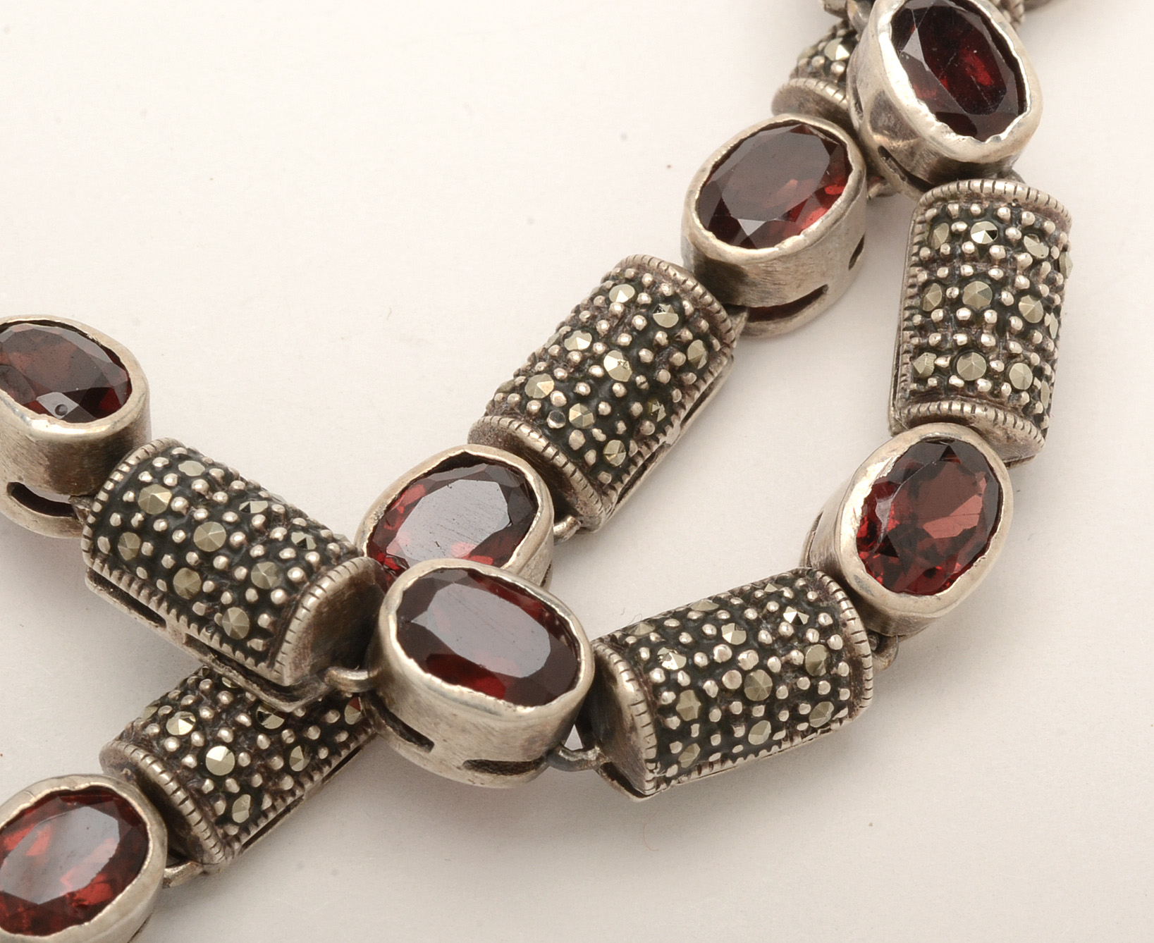 Sterling Silver and Garnet Necklace and Pierced Drop Earrings