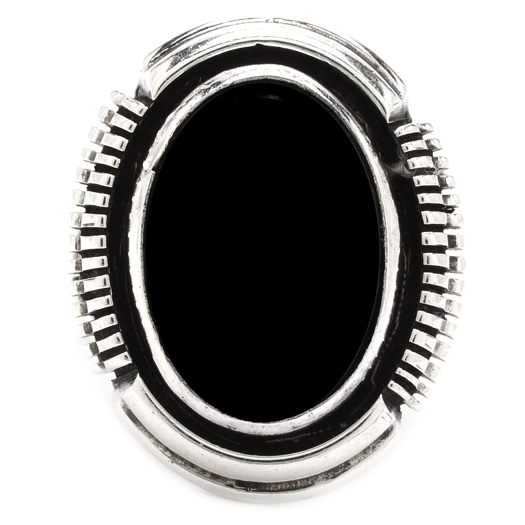 L. Yazzie Native American Navajo Sterling Silver and Onyx Ring