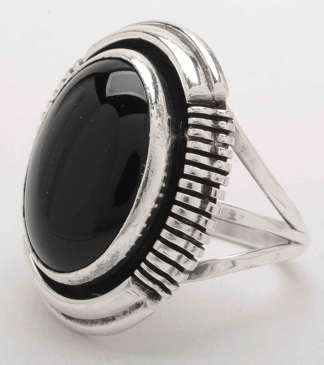 L. Yazzie Native American Navajo Sterling Silver and Onyx Ring