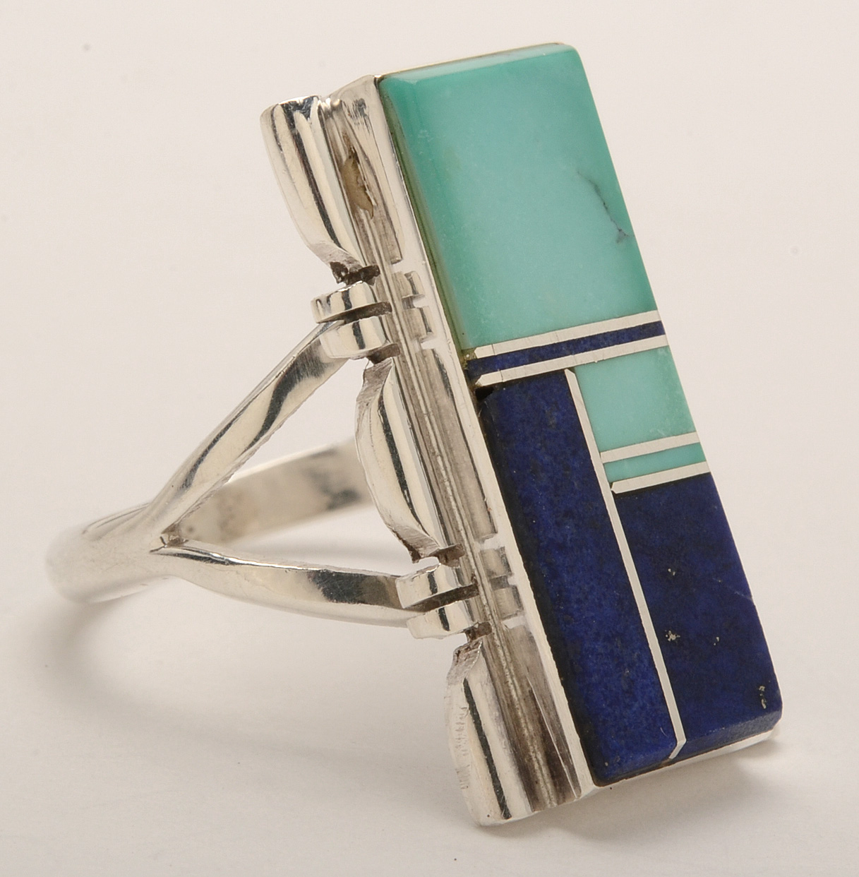 A. Yazzie Native American Navajo Sterling Silver Inlaid Ring