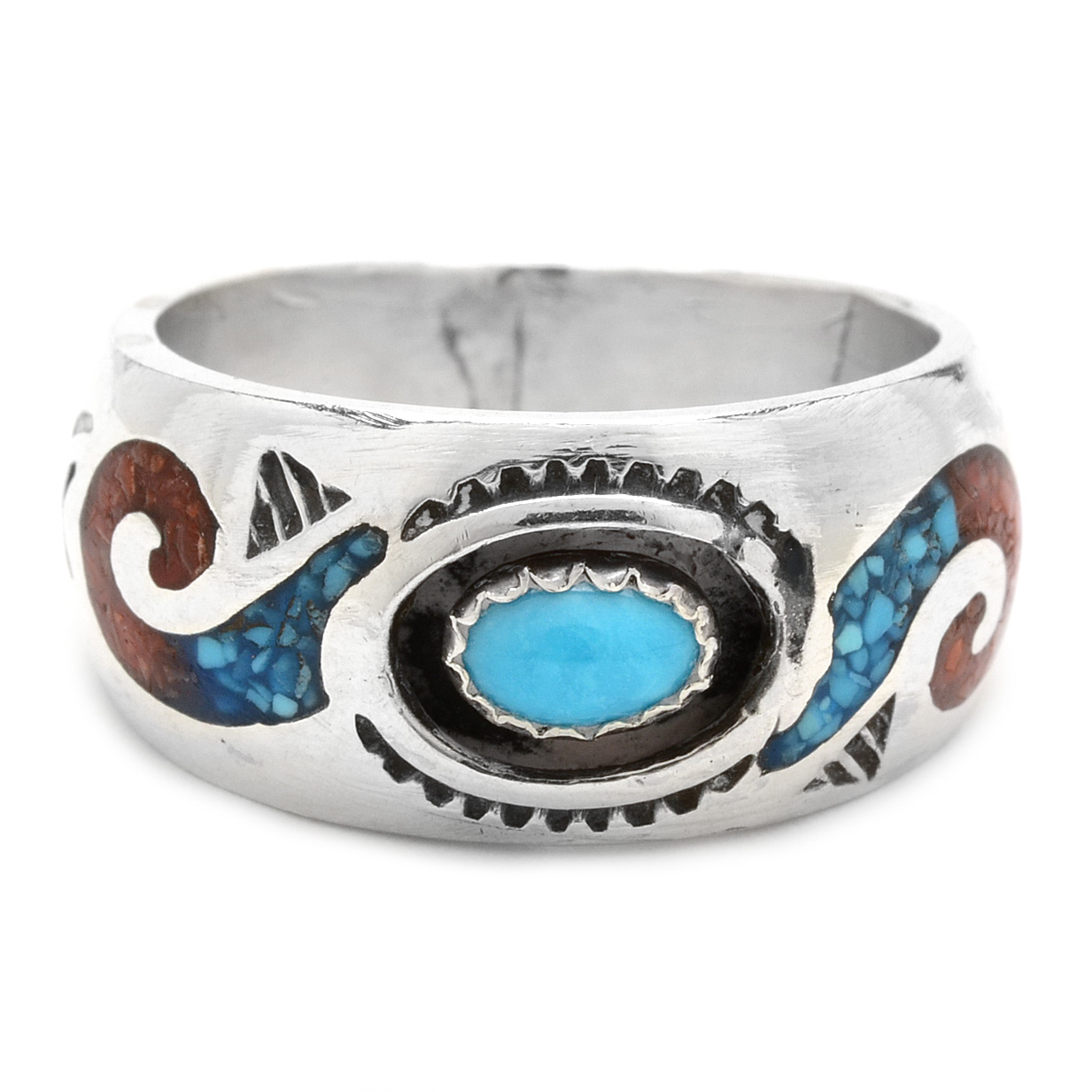 Roie Jaque Native American Navajo Sterling Silver Inlaid Band