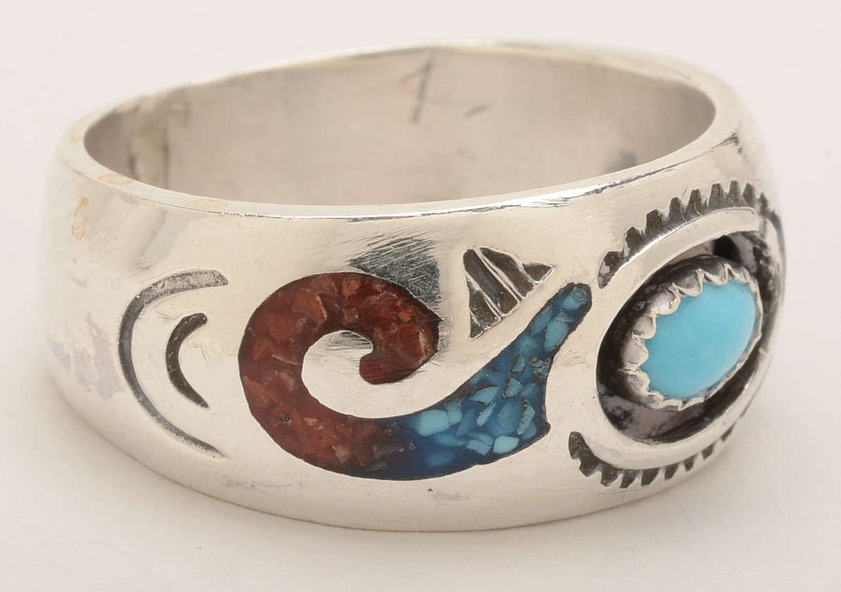 Roie Jaque Native American Navajo Sterling Silver Inlaid Band