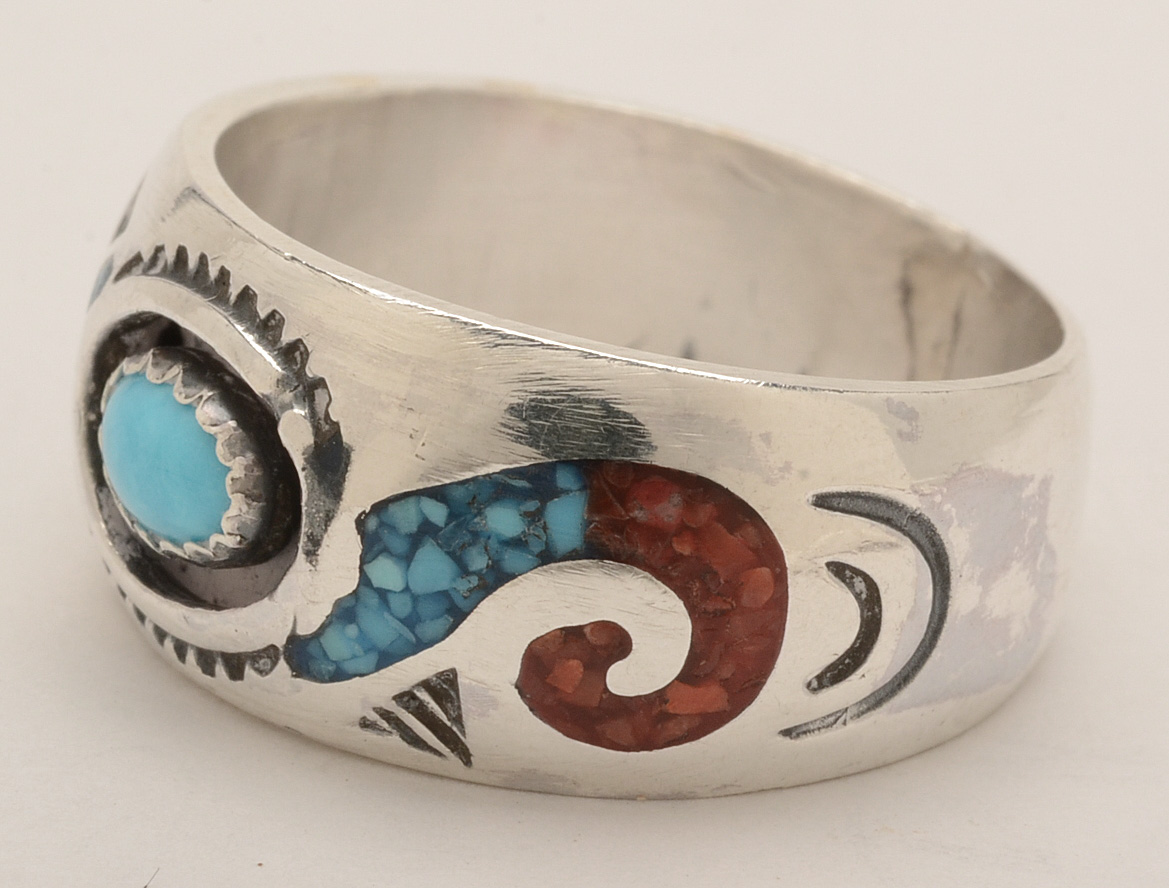 Roie Jaque Native American Navajo Sterling Silver Inlaid Band