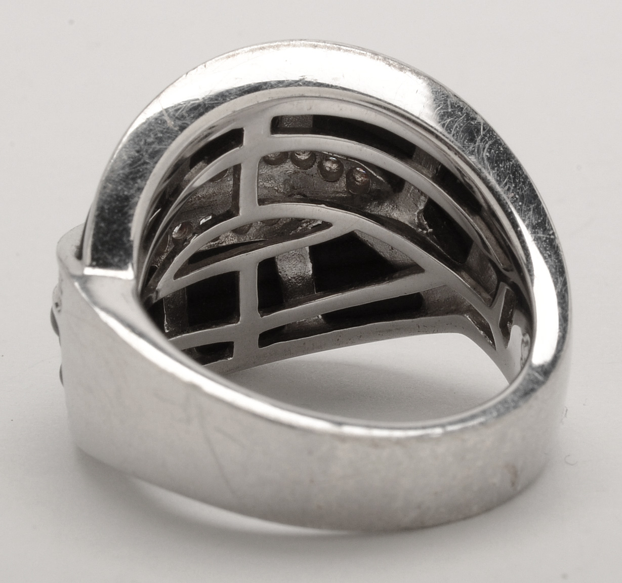 Belle Etoile Sterling Silver and Black Rubber Ring with Crystals
