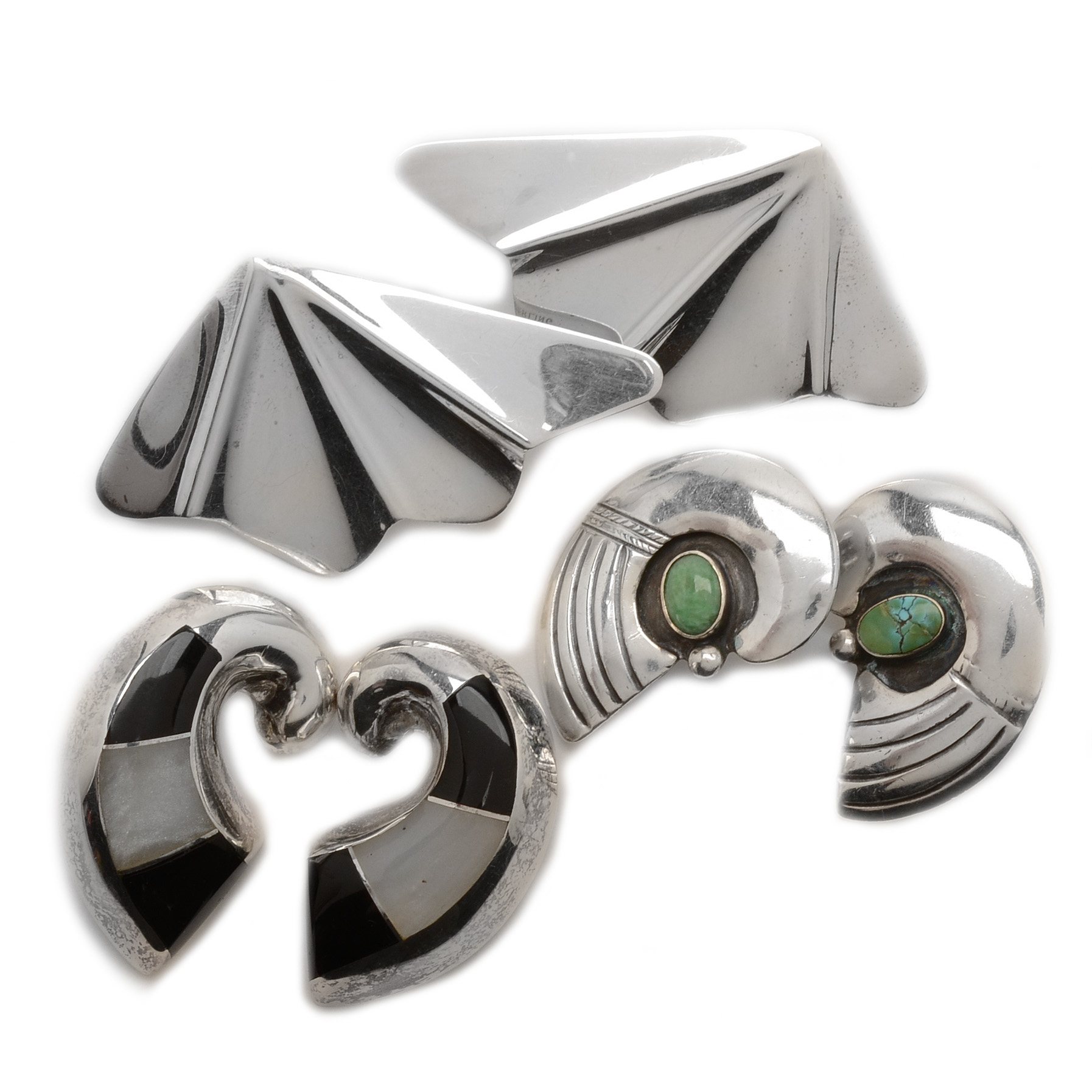 Three Pair of Sterling and 950 Silver Clip-On Earrings