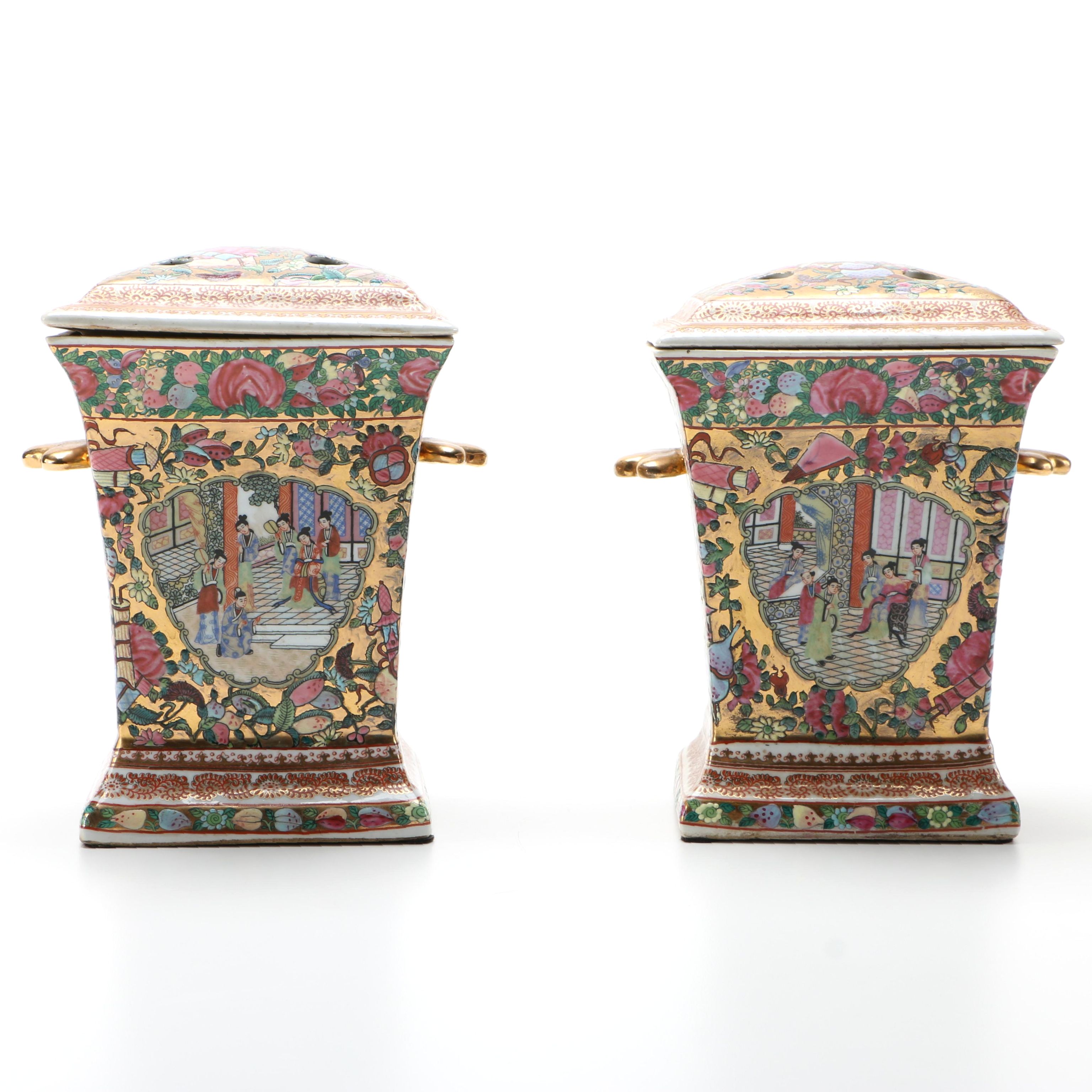 Circa 1960s Chinese Rose Medallion Style Porcelain Bough Pots