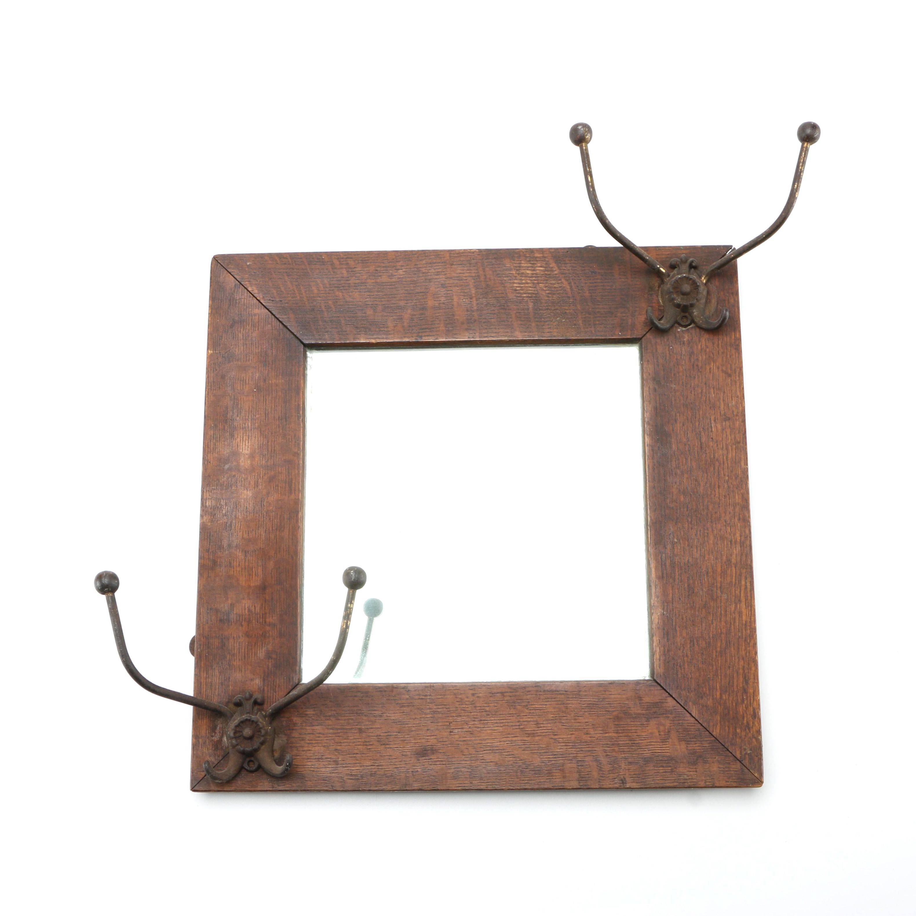 Wooden Mirror With Hooks