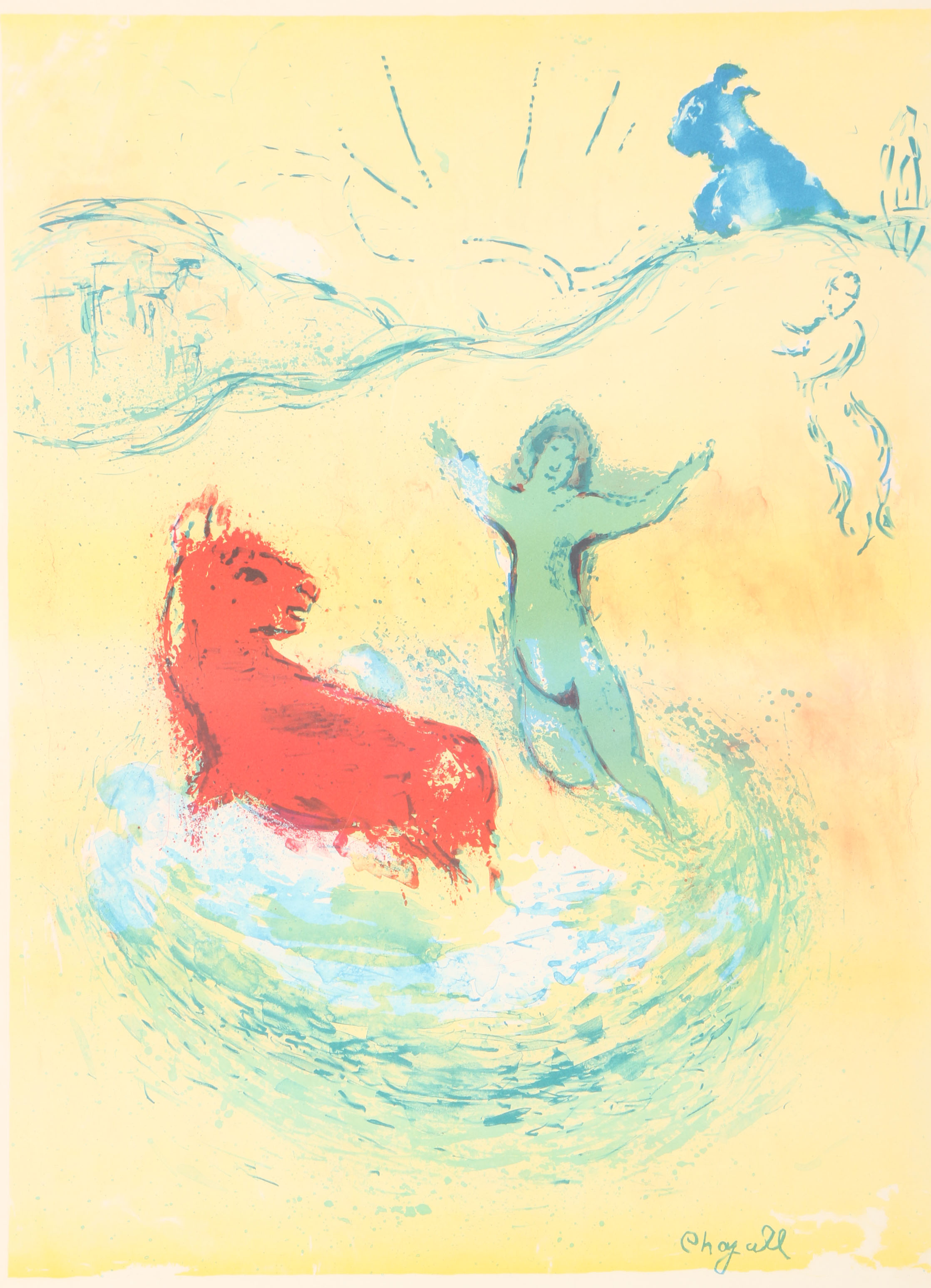 After Marc Chagall Lithograph on Paper "The Wolf Pit" from "Daphnis & Chloé" Series