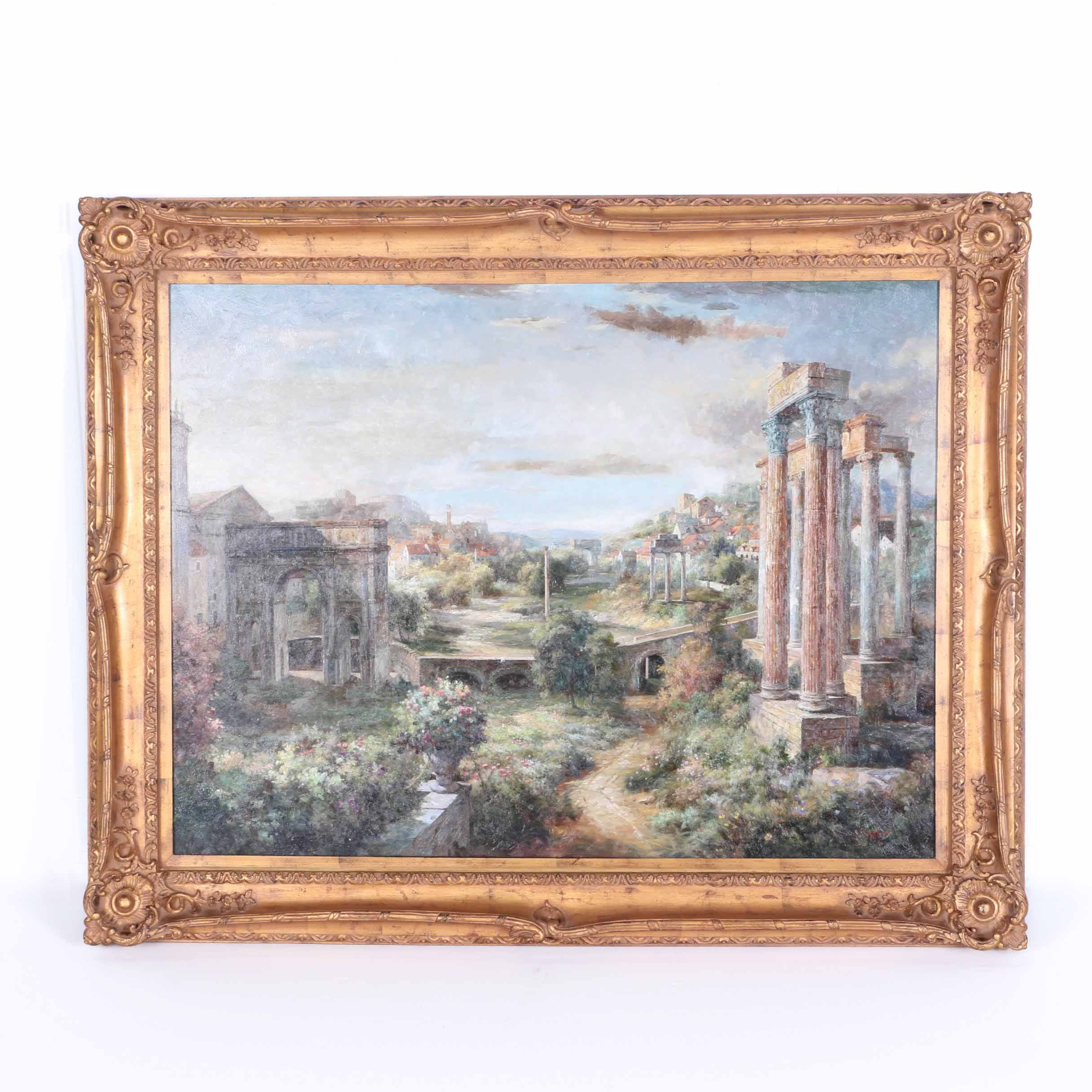 Oil Painting on Canvas of European Architecture