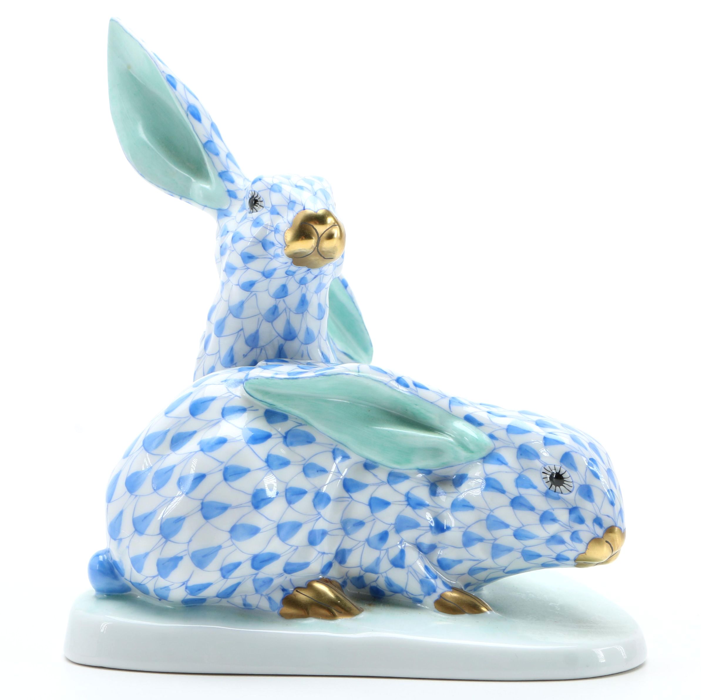 Herend Pair of Rabbit Figures