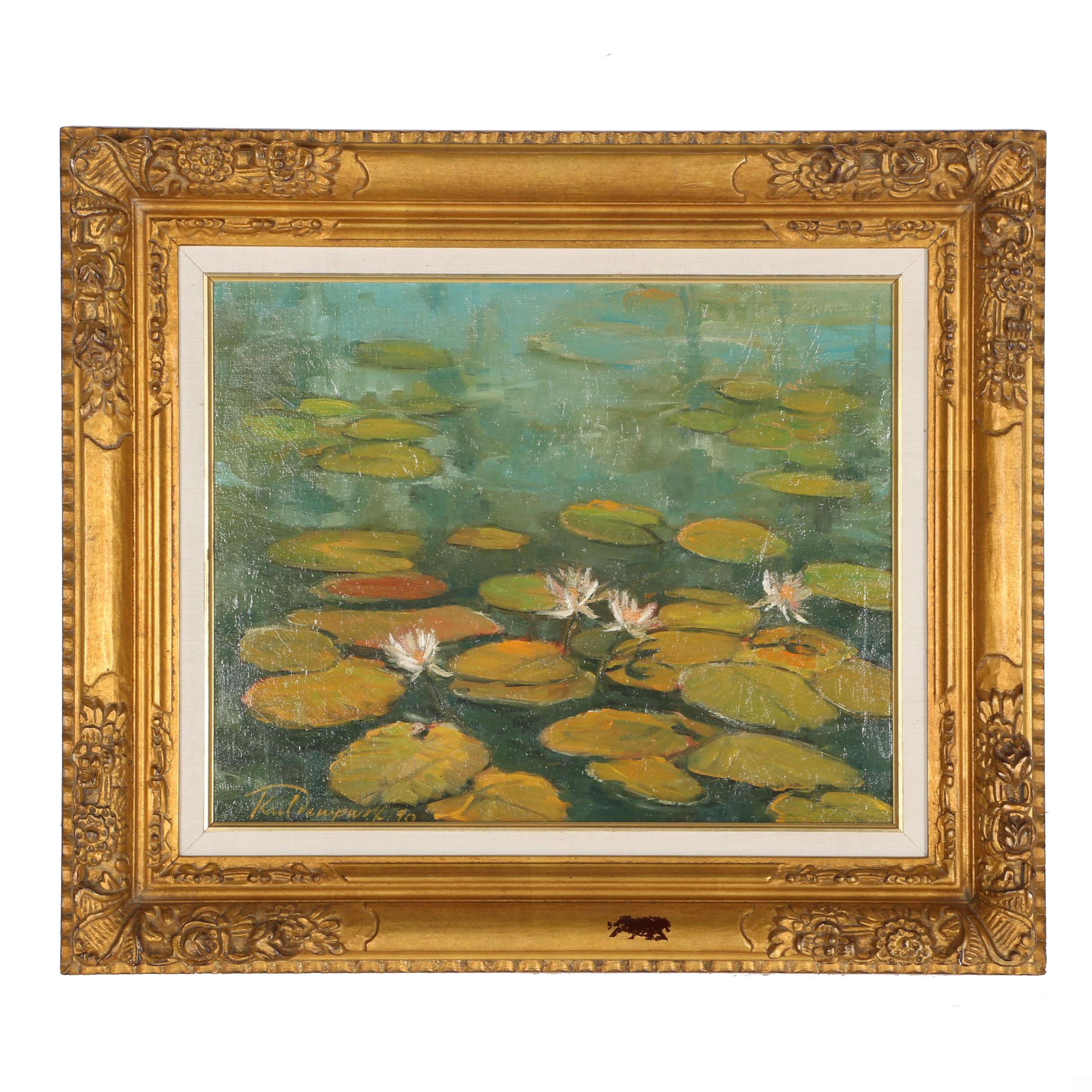 Karl Dempwolf Oil on Canvas Landscape of Water Lillies