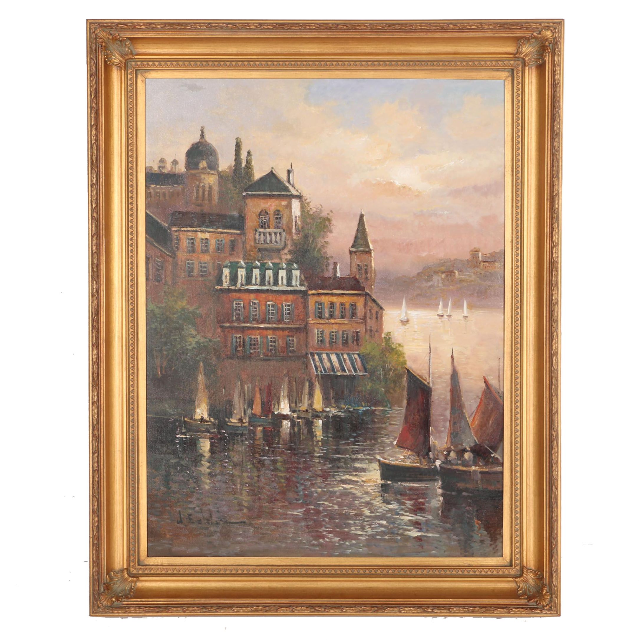 W. Eddie Oil Painting on Canvas of Waterfront