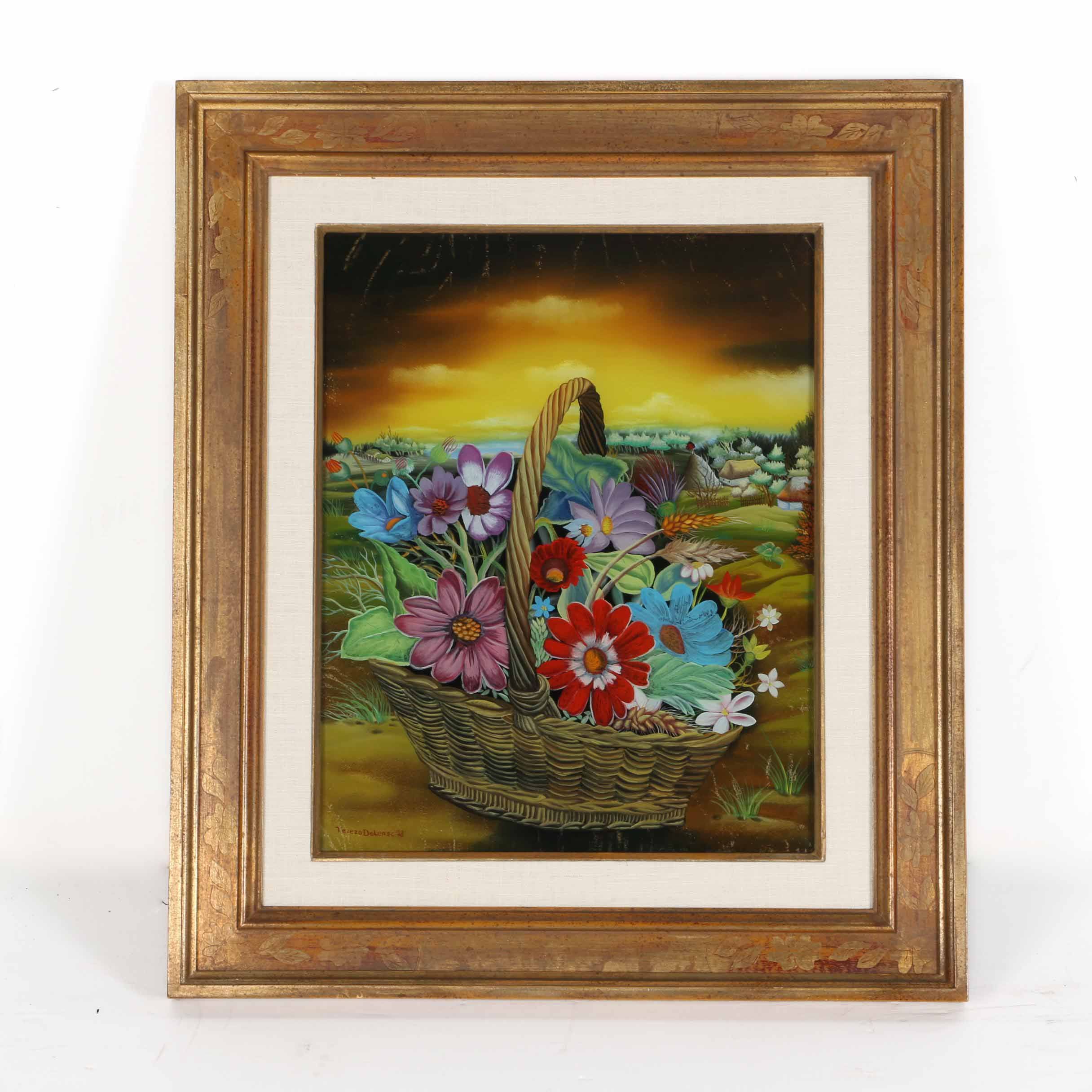 Tereza Dolnec Oil Painting on Glass of Flowers