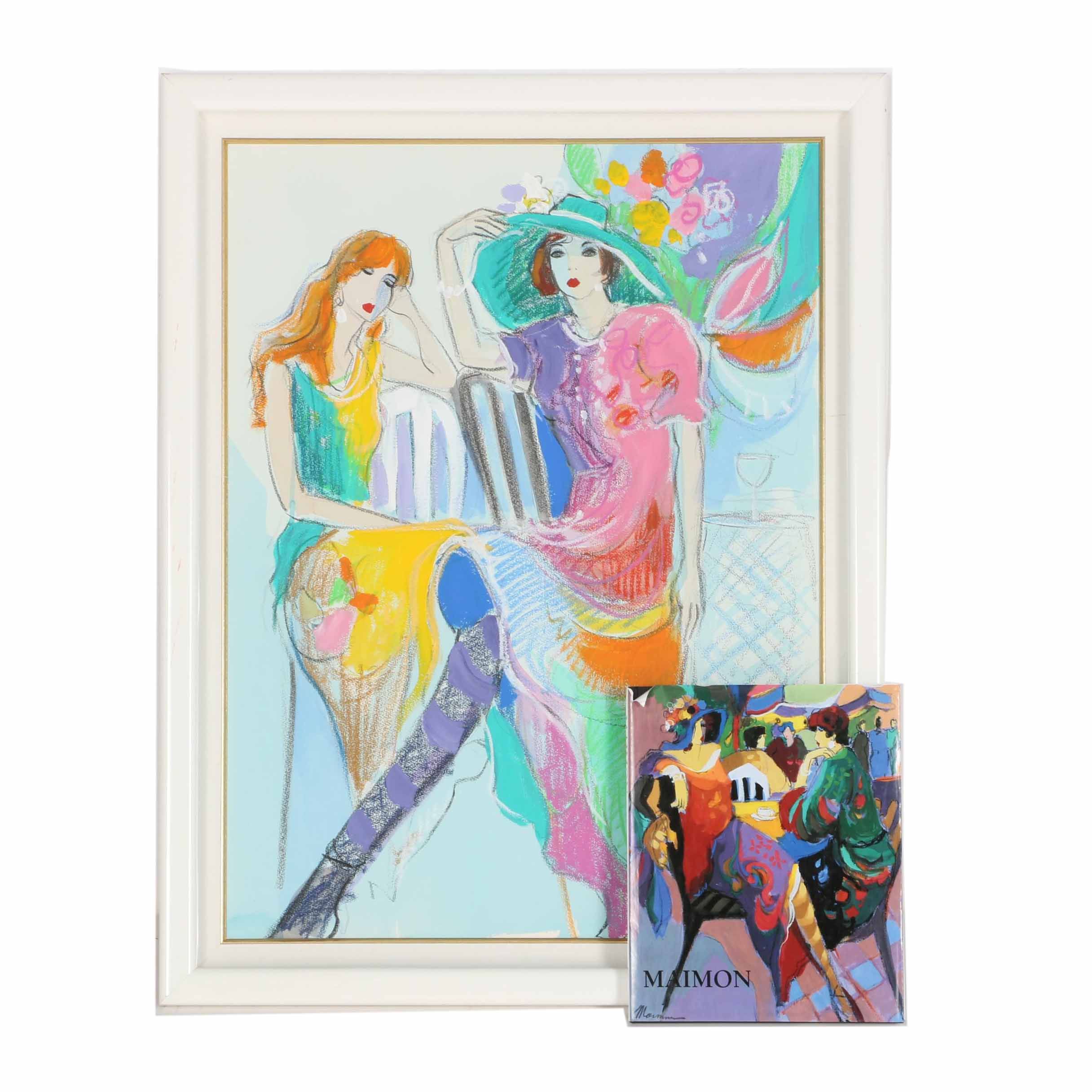 Isaac Maimon Mixed Media on Paper "Spring Hat" and Signed First Edition "Maimon"