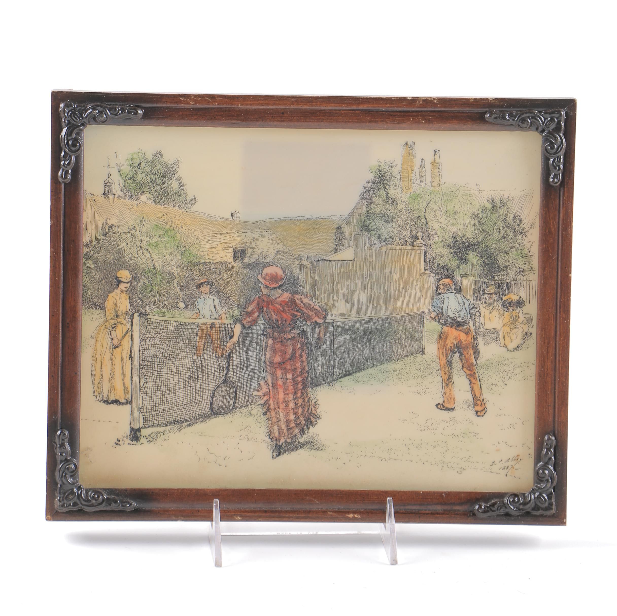After Edwin Abbey Cultured Ivory Engraving of "Tennis Match"