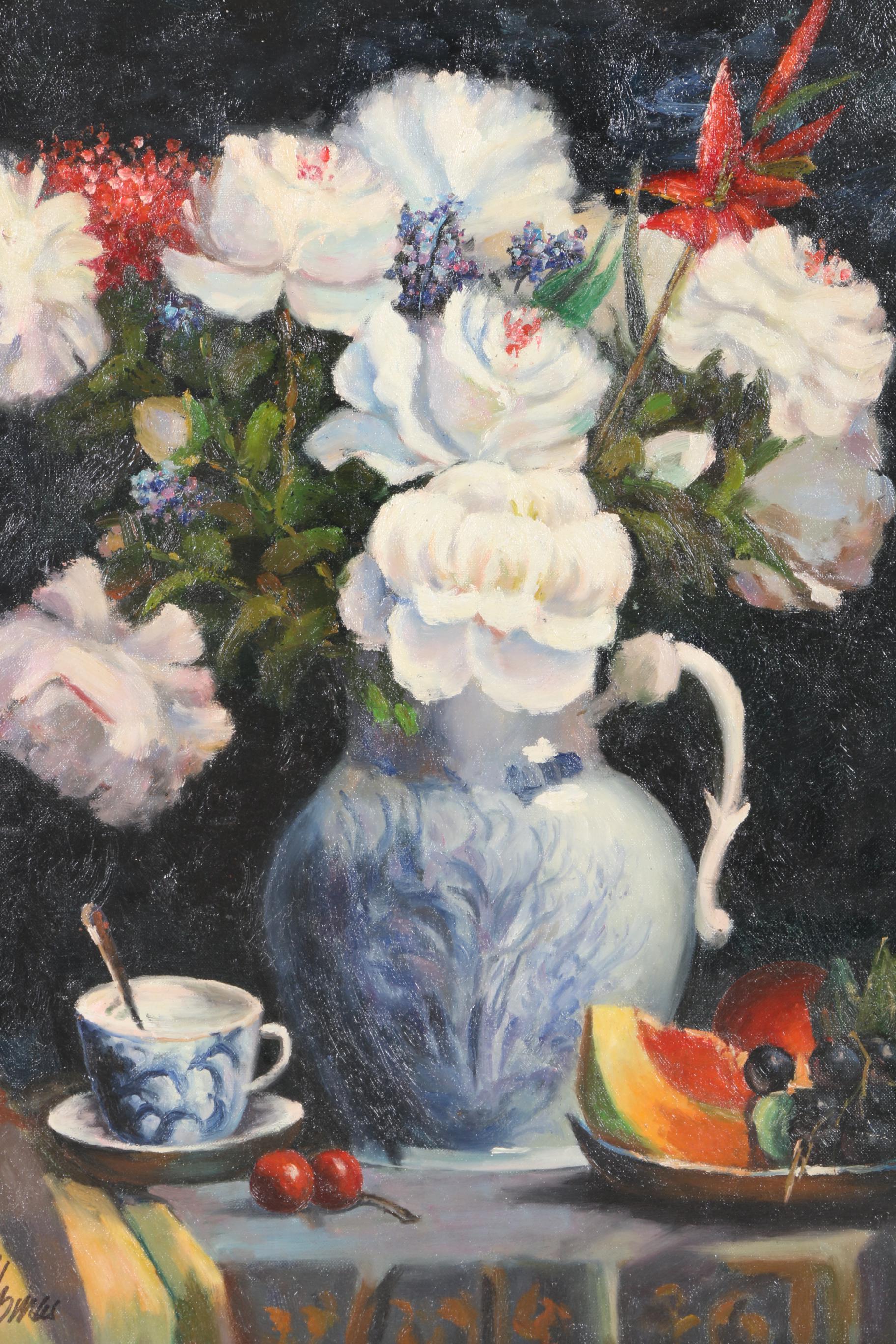 Oil on Canvas Still Life with Fruit