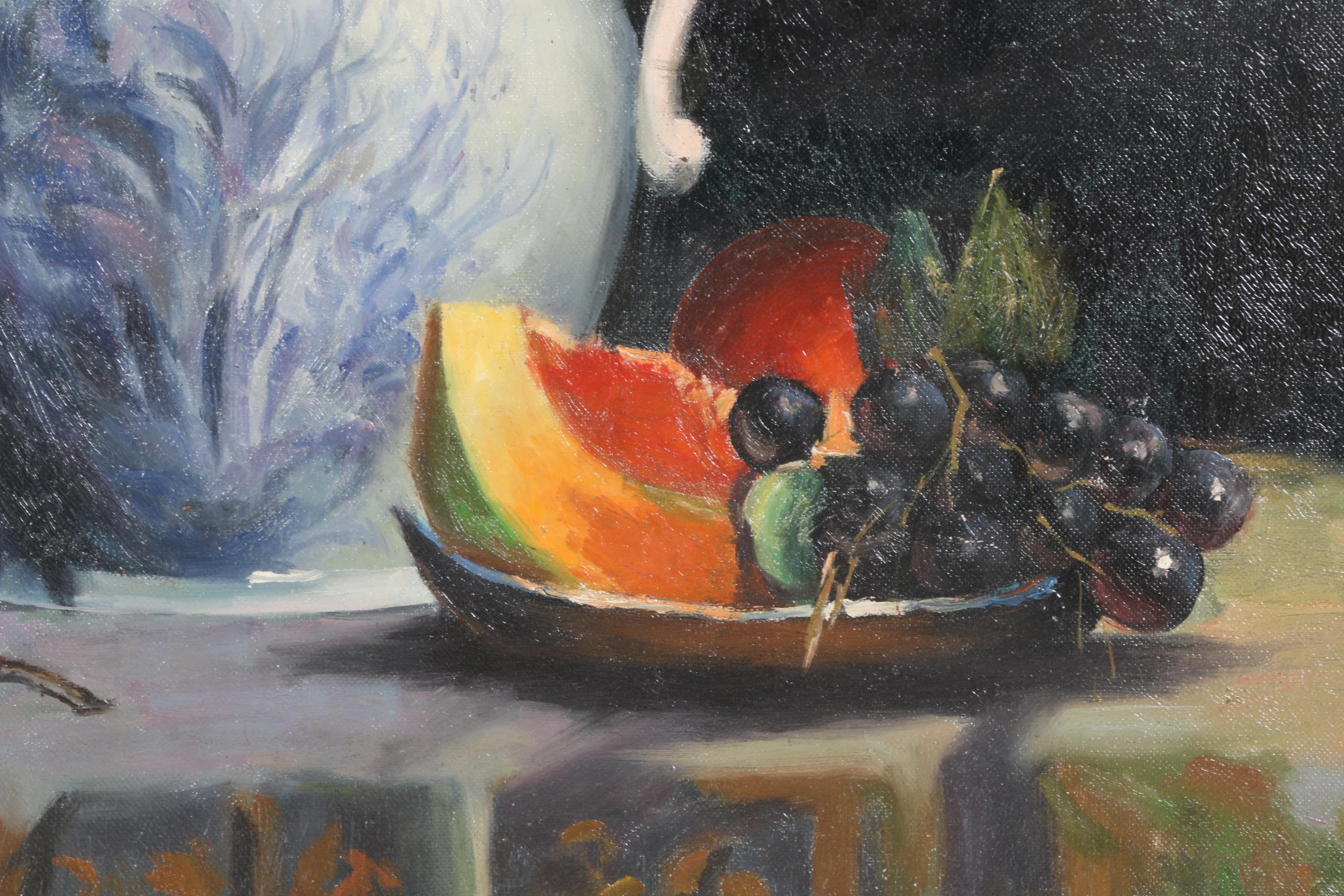 Oil on Canvas Still Life with Fruit