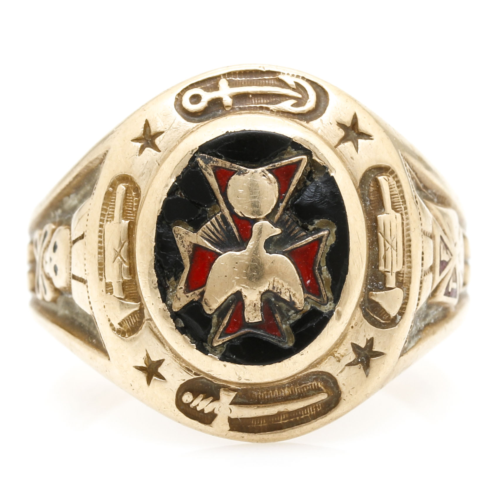 10K Yellow Gold Enamel Knights of Columbus 4th Degree Men's Ring