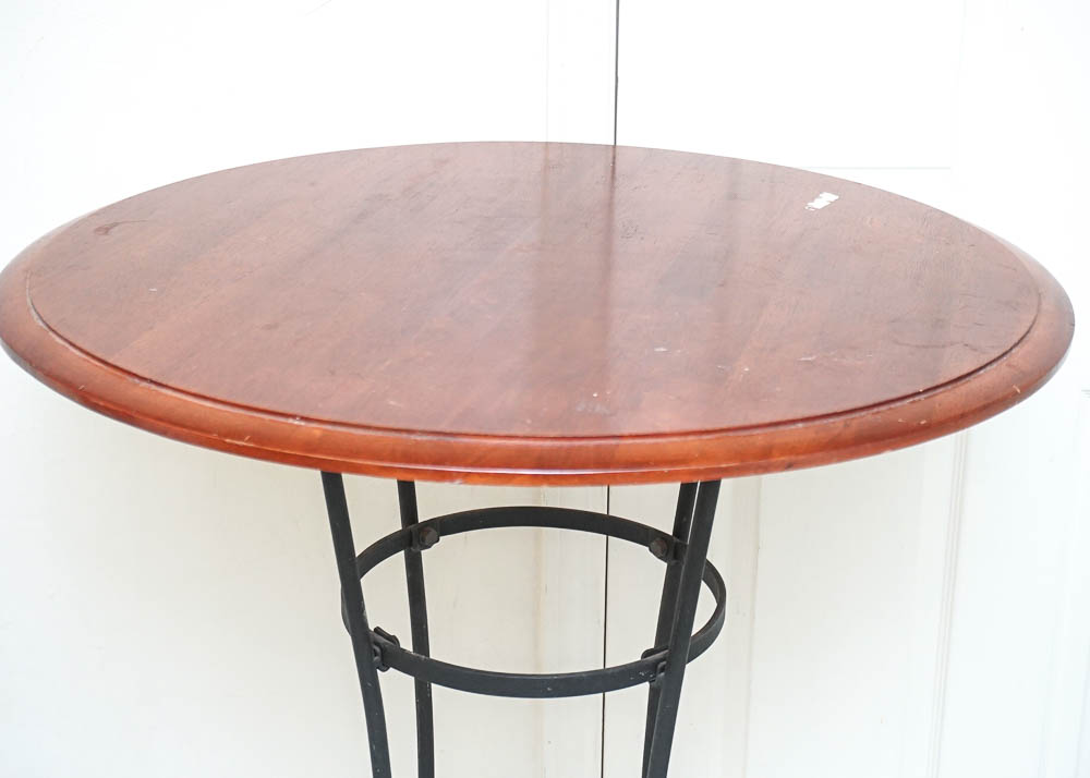 Mahogany Stained and Wrought Metal High Top Table