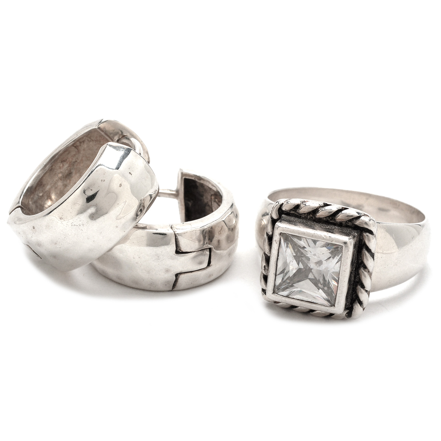 Silpada Designs Sterling Silver Hammered Huggie Earrings and Ring