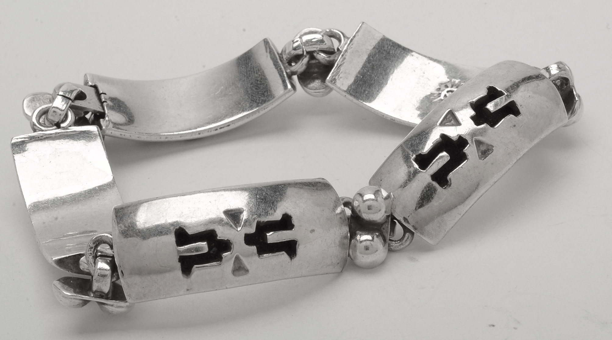 Vintage Taxco Mexico Sterling Silver Shadowbox Link Bracelet