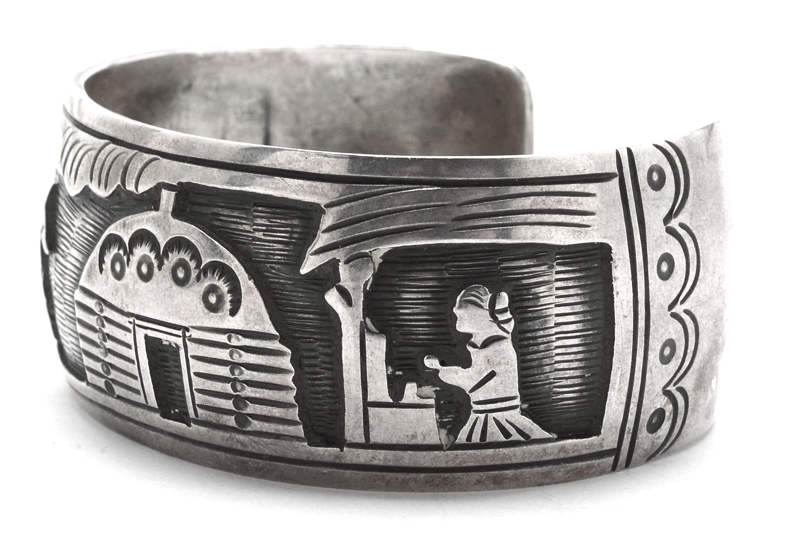 Vintage Mexican Sterling Silver Storyteller Cuff Bracelet