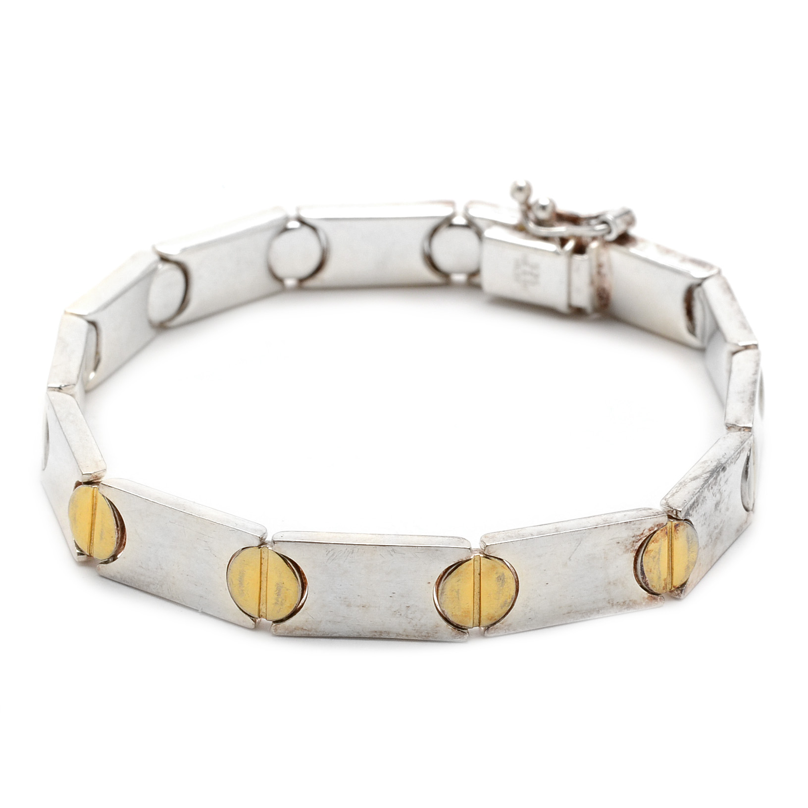 Vintage Milor Sterling Silver Two Tone Link Bracelet