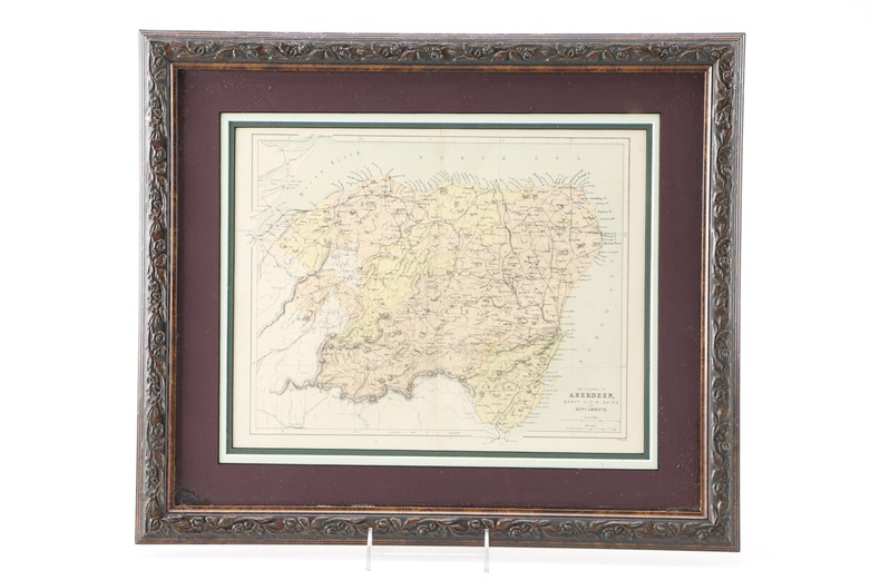 Framed Hand-Colored Etching "Map of Aberdeen"