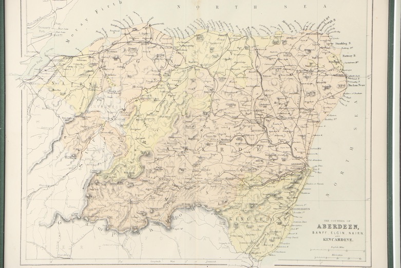 Framed Hand-Colored Etching "Map of Aberdeen"