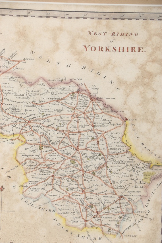 Framed Hand-Colored Etching "West Riding of Yorkshire"