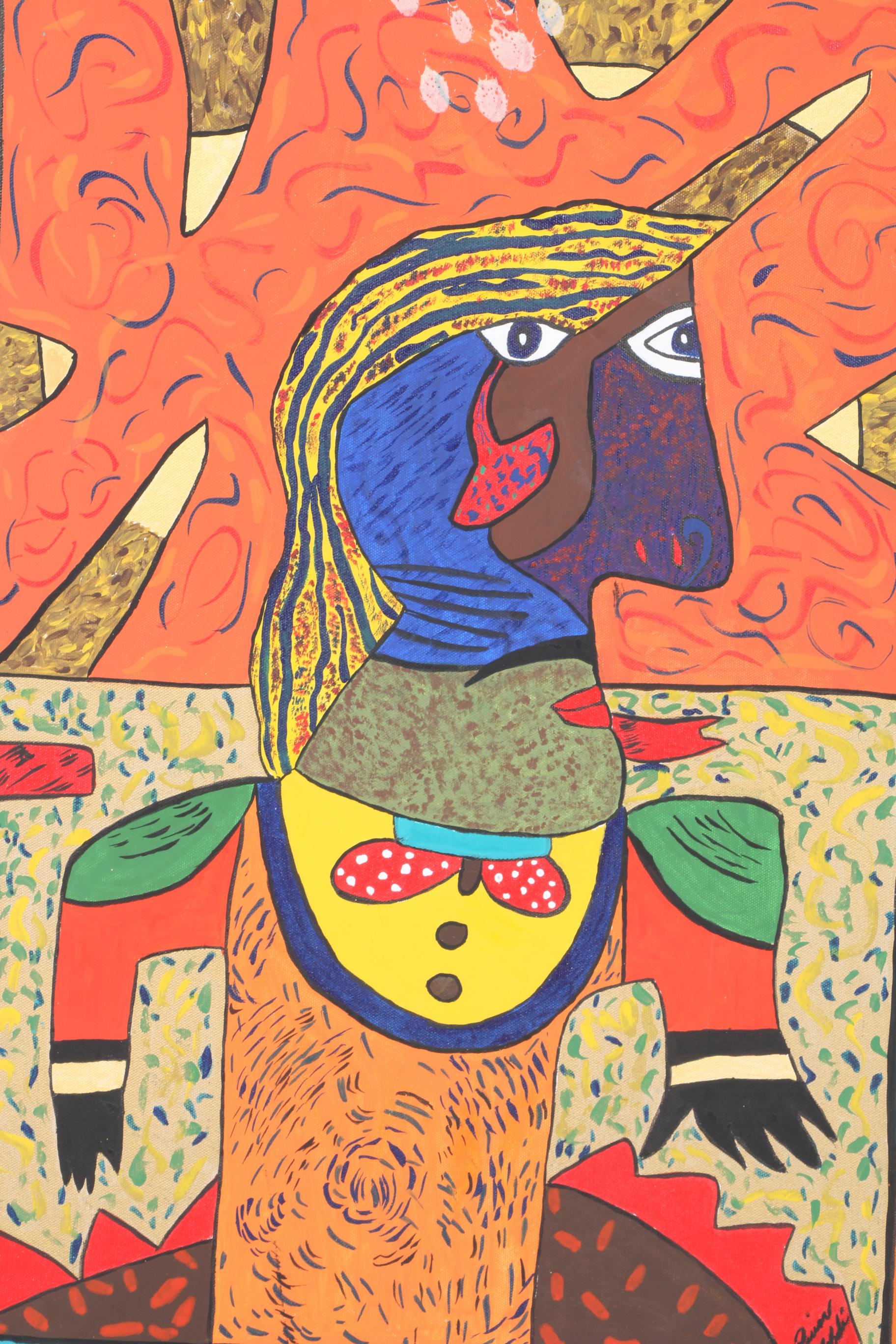 Modern Art Oil Painting on Canvas With Decorative Edges