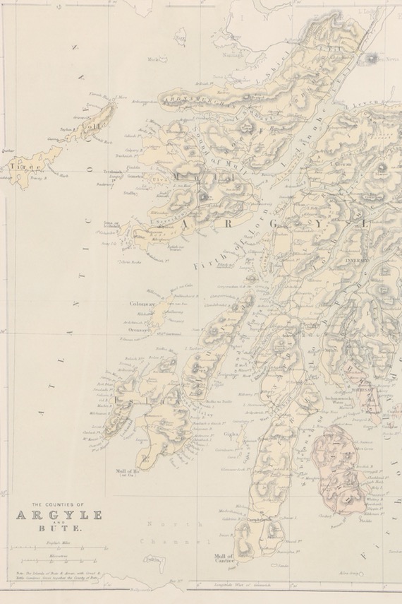 Framed Hand-Colored Etching "The Counties of Argyle and Bute"