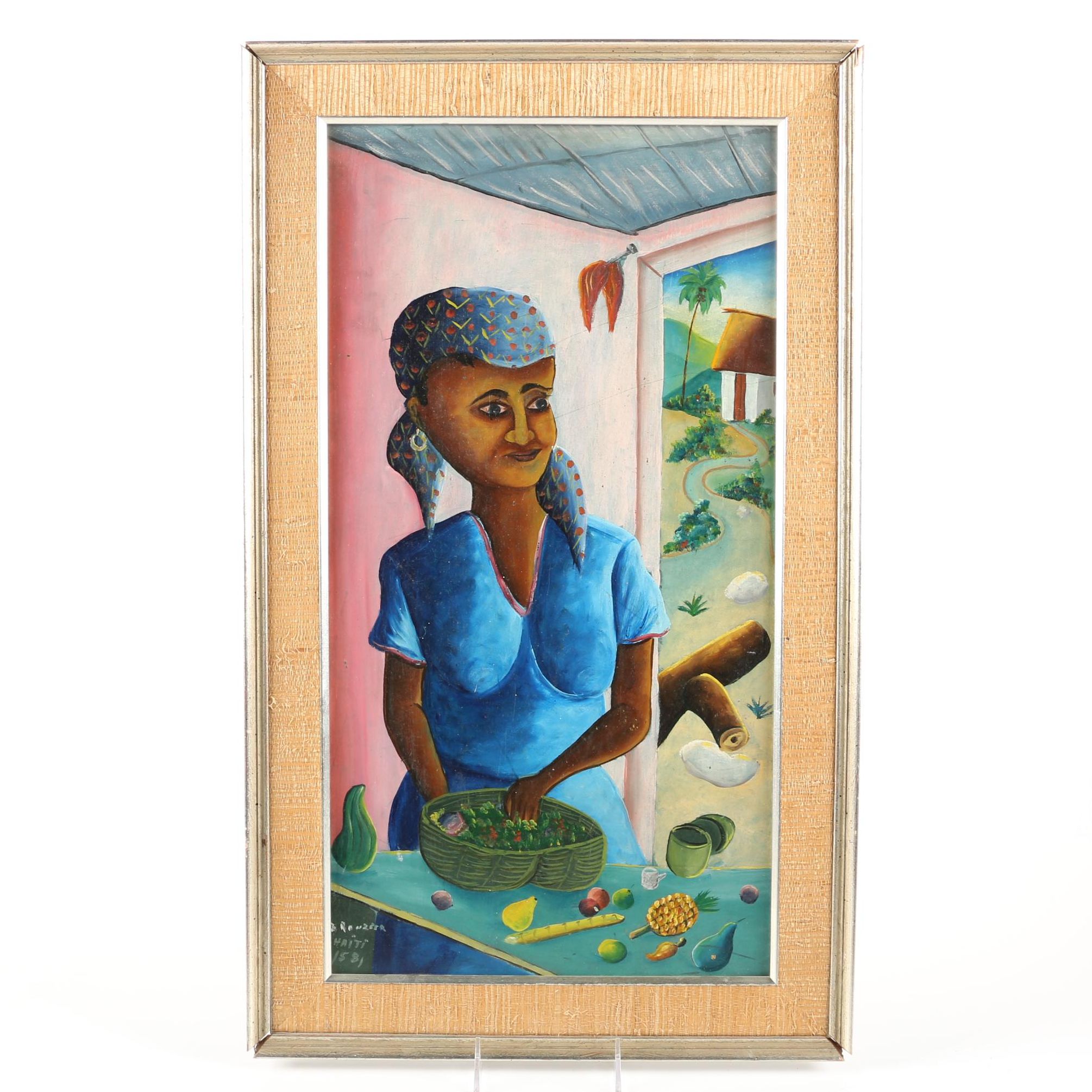 D. Rouzita Oil Painting on Masonite of a Haitian Woman