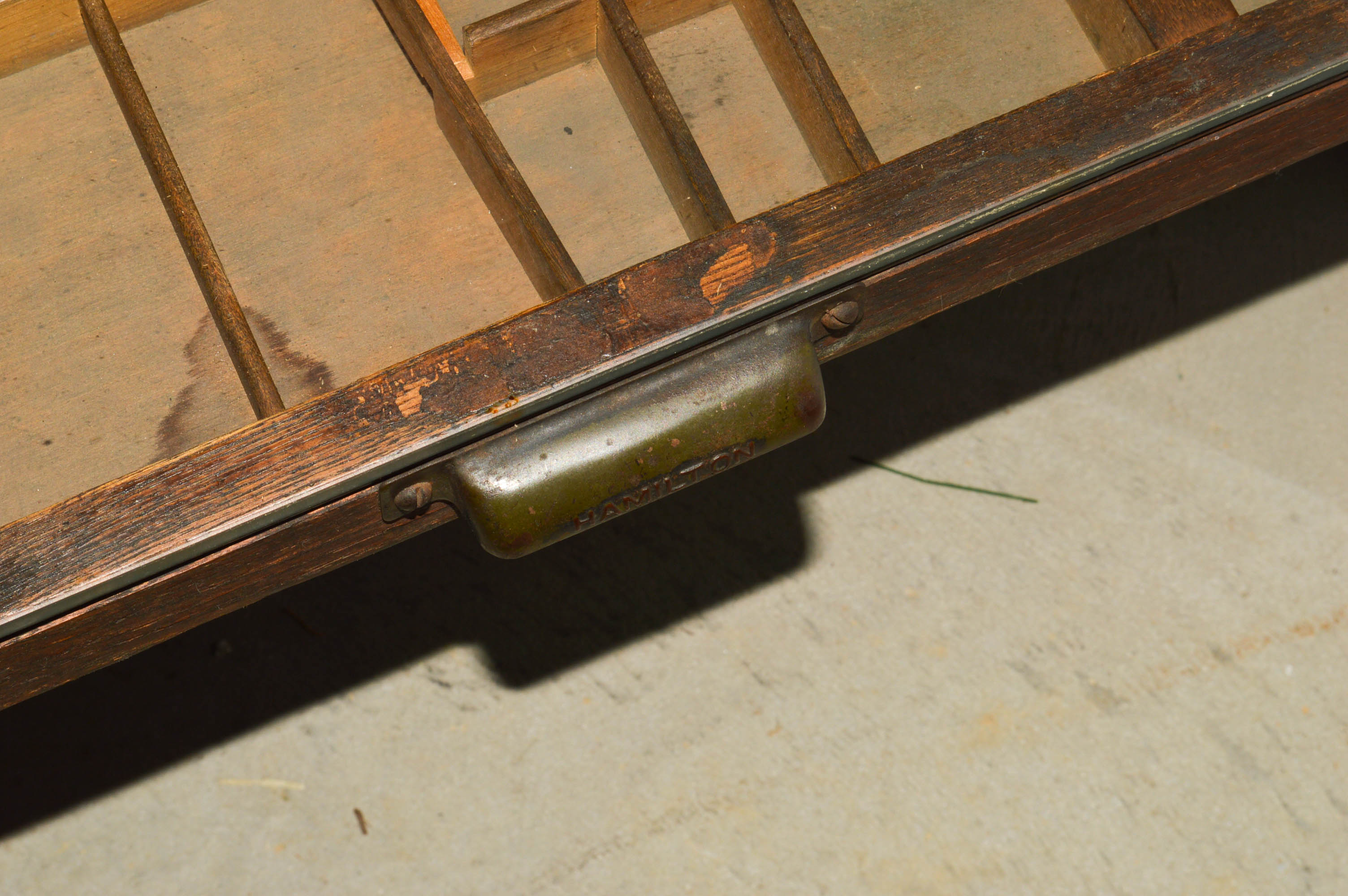 Unique Repurposed Printer's Trays Glass-Top Coffee Table