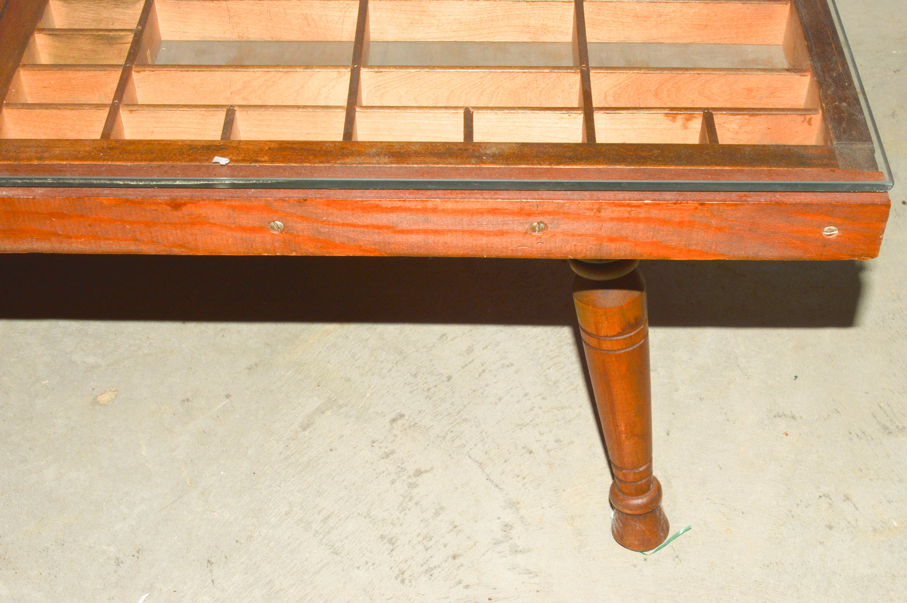 Unique Repurposed Printer's Trays Glass-Top Coffee Table