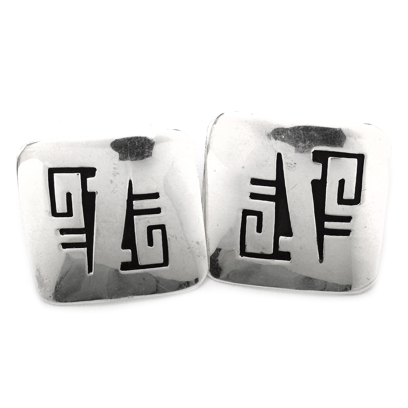 T. Billy Signed Native American Navajo Sterling Pierced Earrings