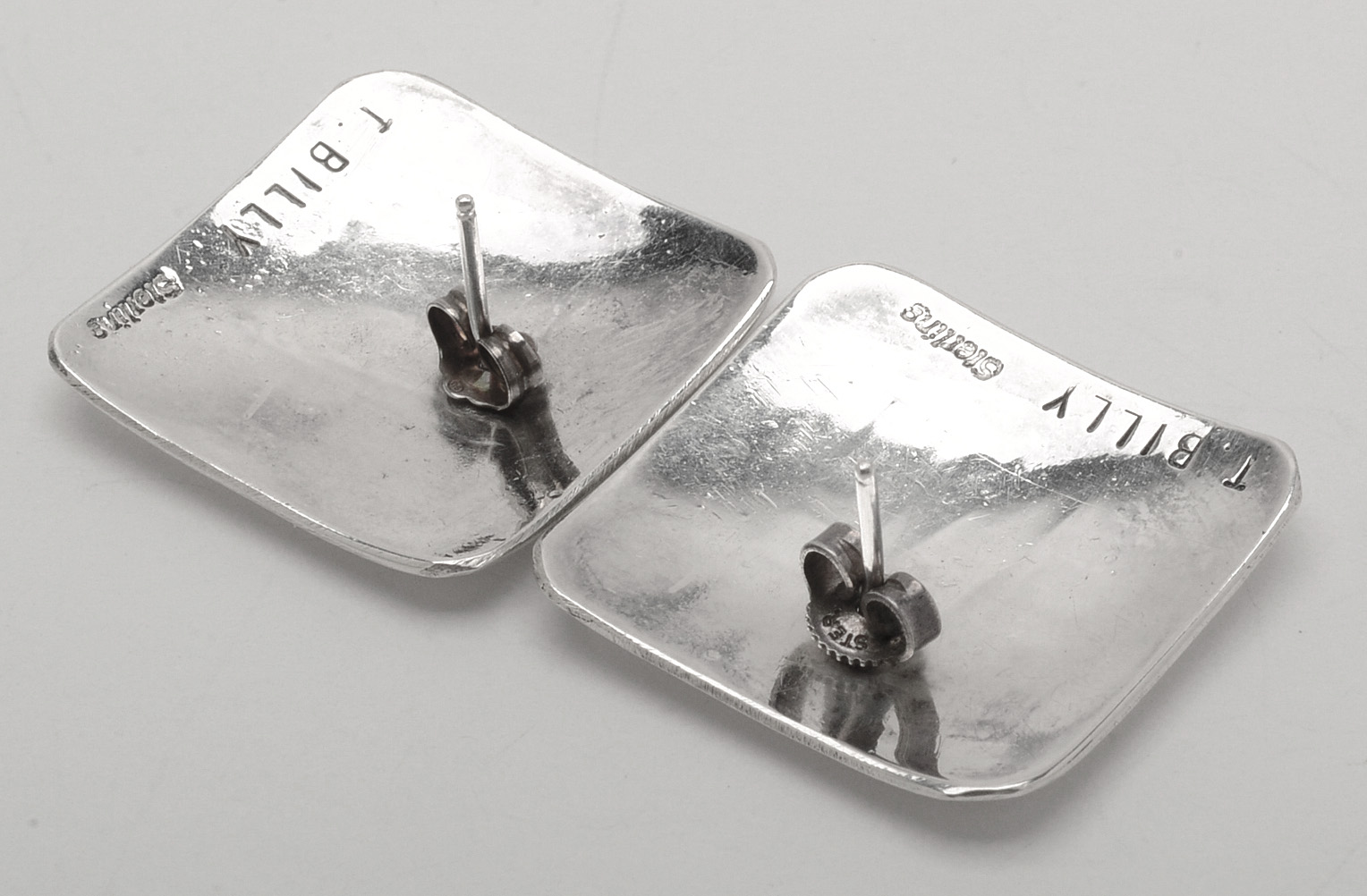 T. Billy Signed Native American Navajo Sterling Pierced Earrings