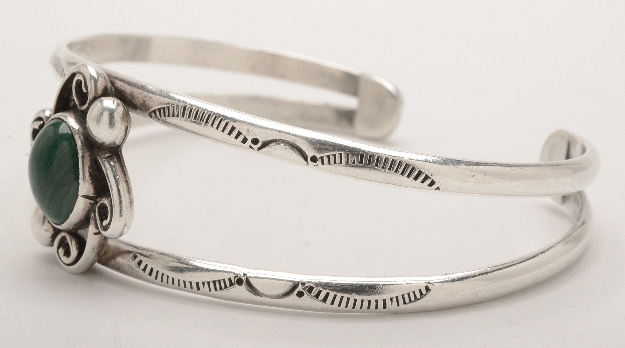 Signed Native American Navajo Style Sterling and Malachite Cuff