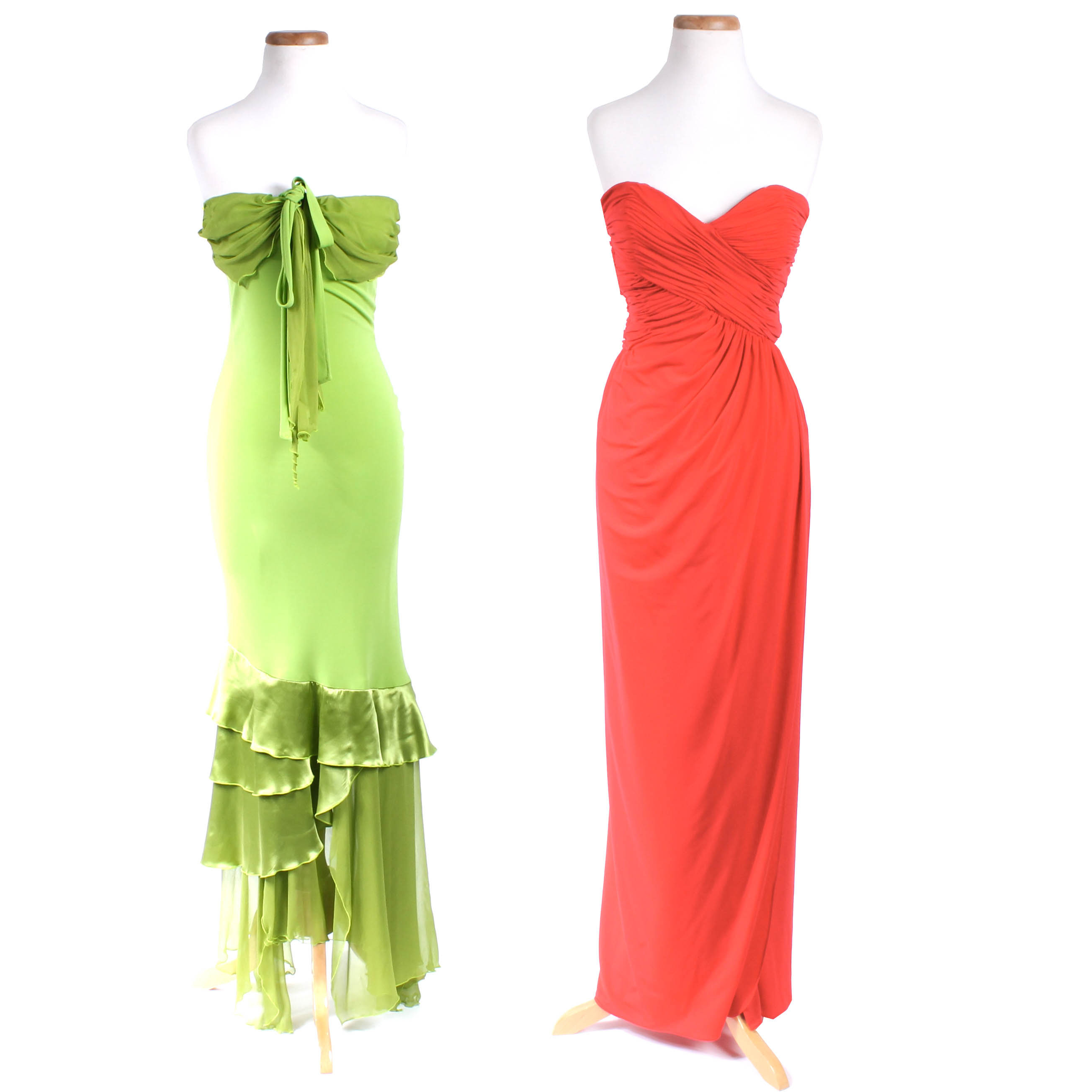Pair of Women's Bright-Colored Strapless Dresses