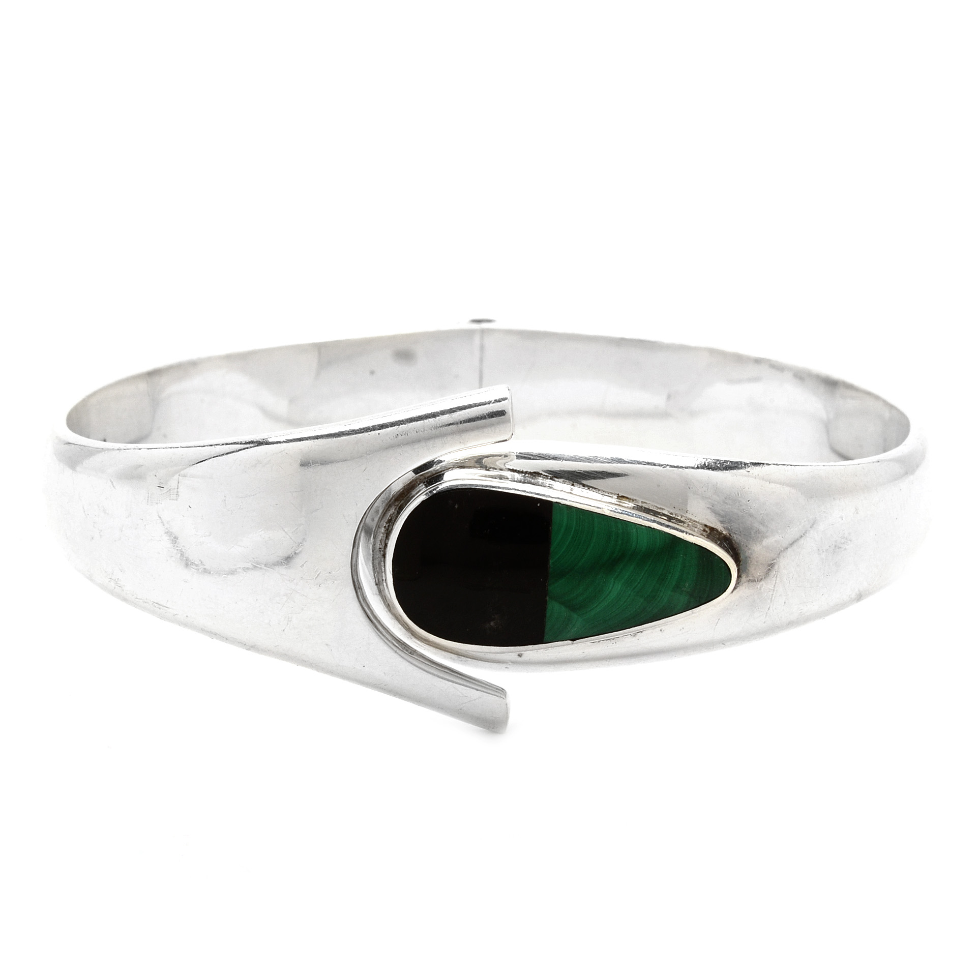 Vintage Taxco Mexico Sterling, Black Onyx and Malachite Bracelet