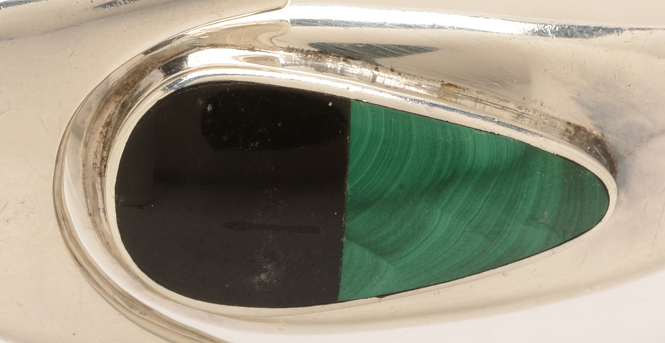 Vintage Taxco Mexico Sterling, Black Onyx and Malachite Bracelet