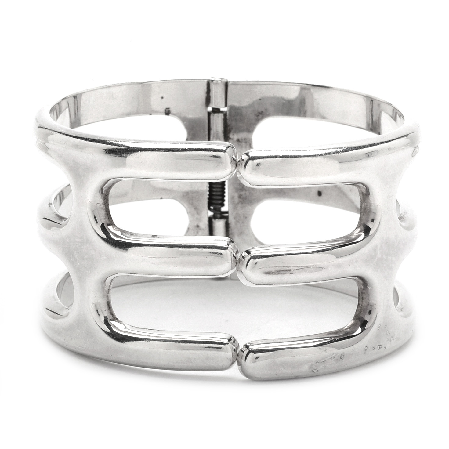 Vintage Taxco Mexico Sterling Silver Hinged Clamper Bracelet