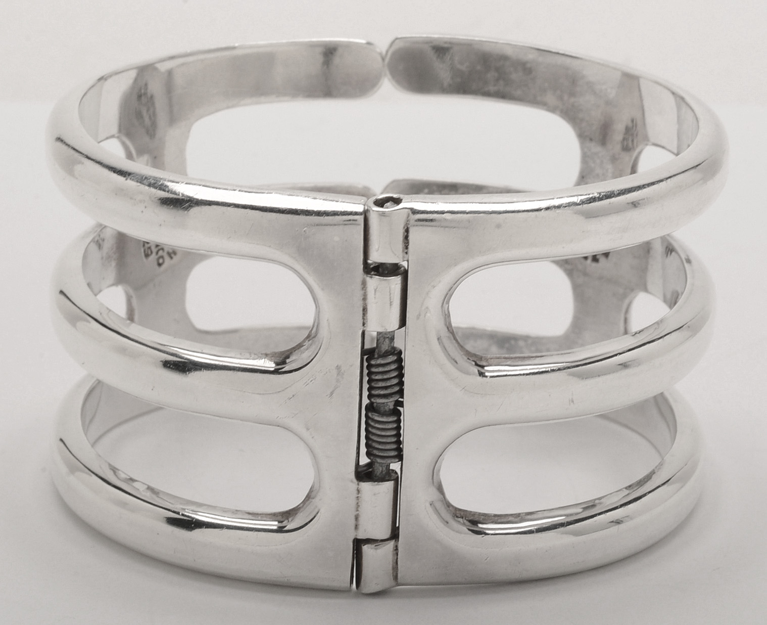 Vintage Taxco Mexico Sterling Silver Hinged Clamper Bracelet