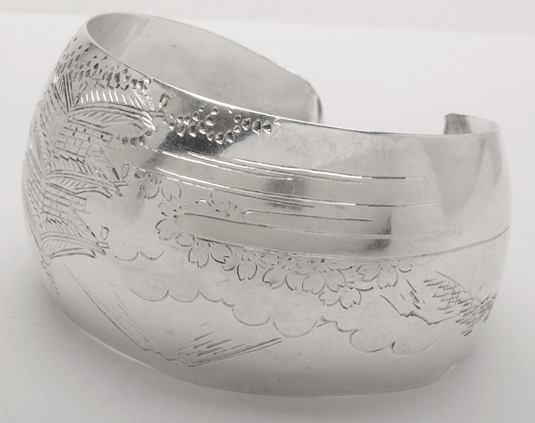 Vintage Peruvian Sterling Figural Link Bracelet and Engraved Cuff