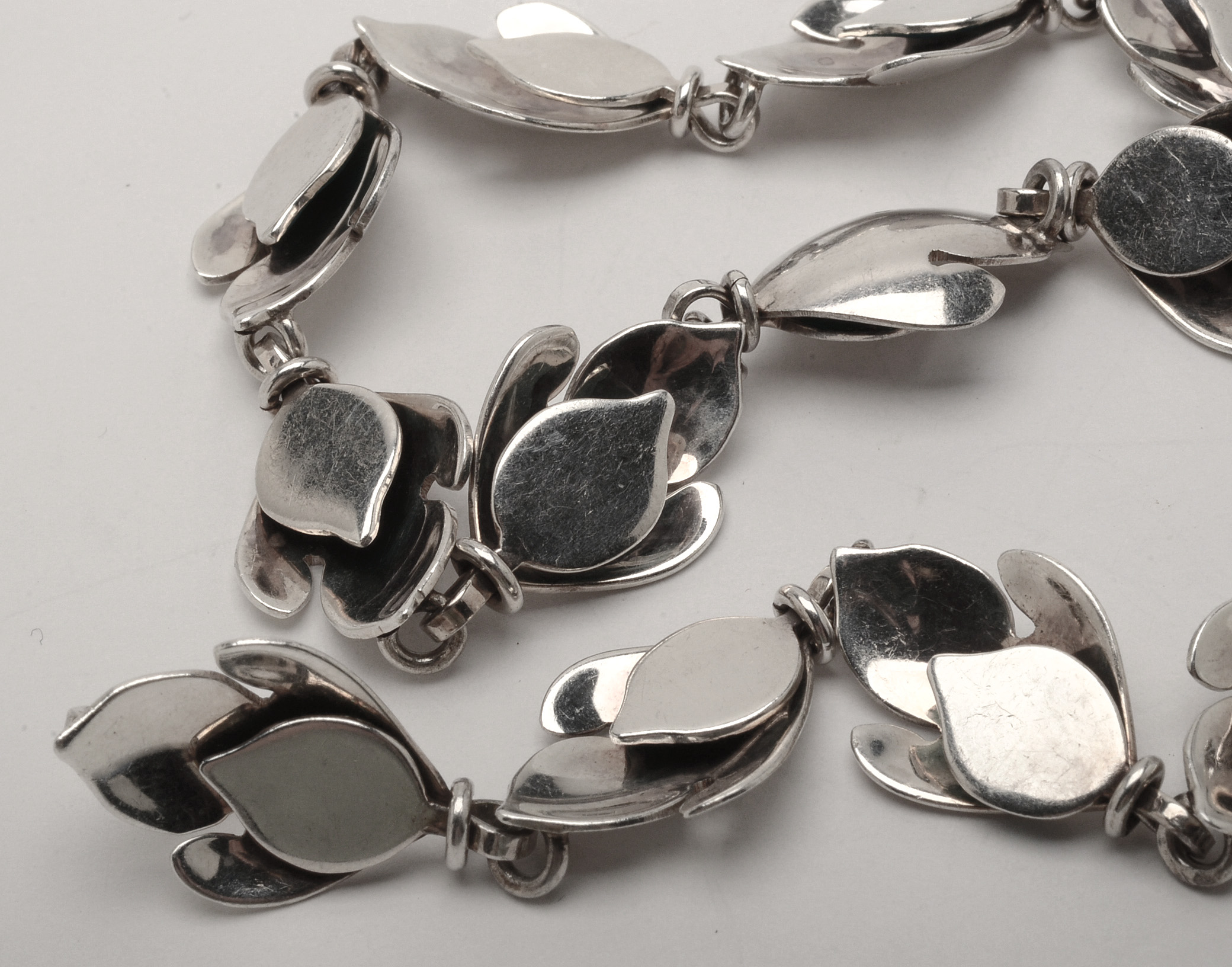 Vintage Modern Mexican Sterling Silver Foliate Link Necklace